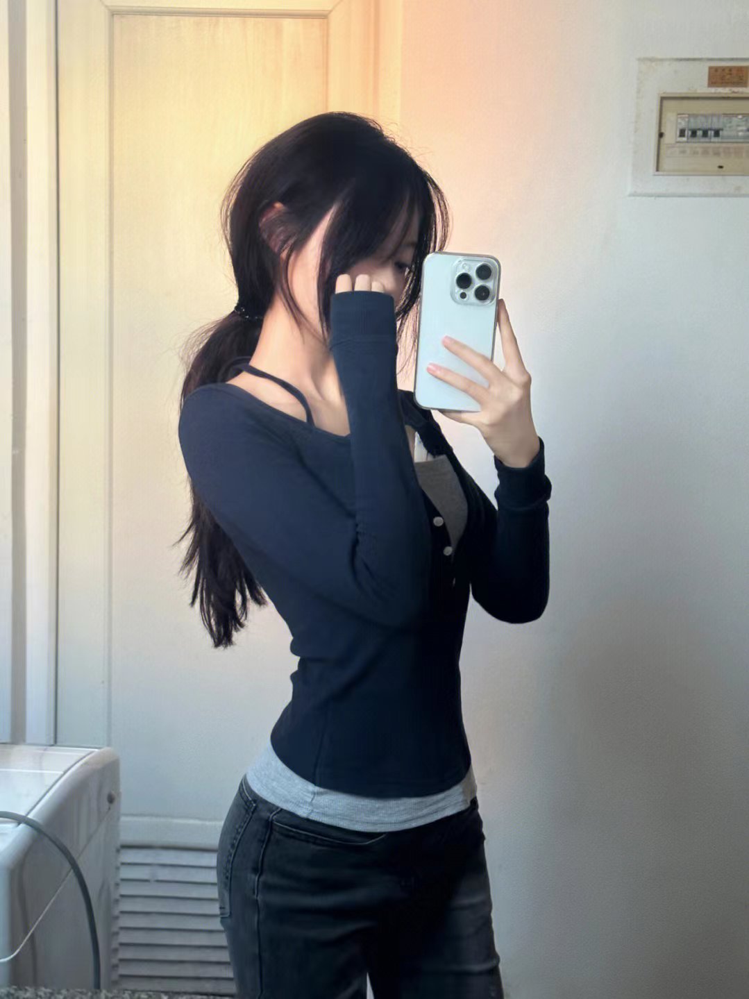 V-Neck Layered Long Sleeve Top