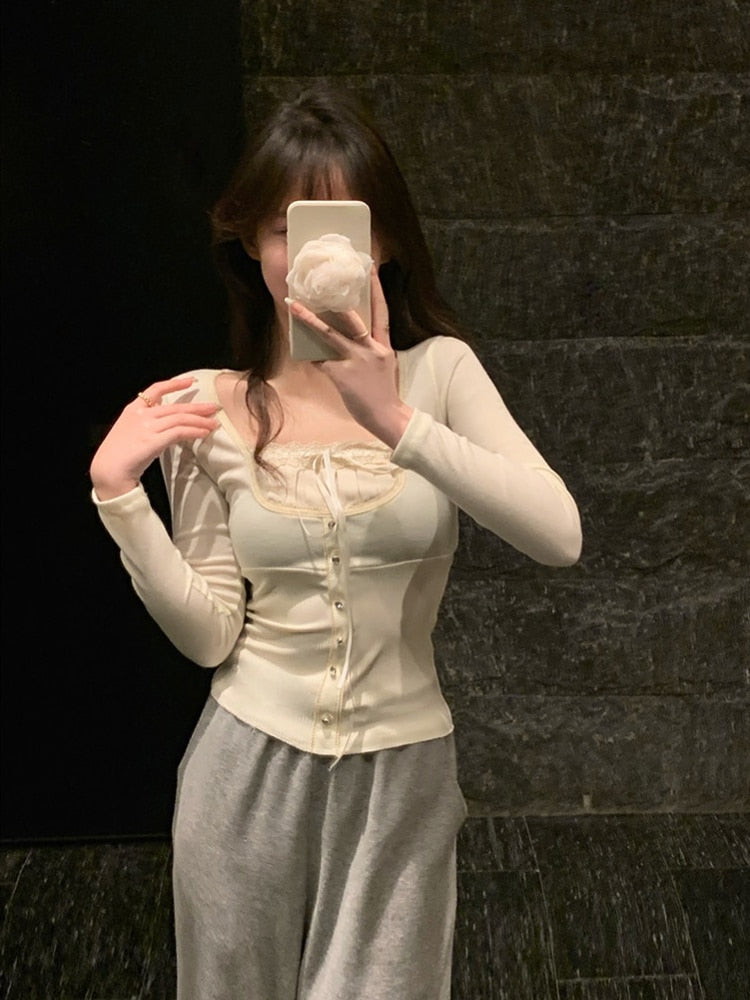 Lace Trim Long Sleeve Top