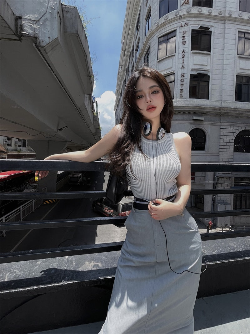 High Neck Top & Long Skirt Set