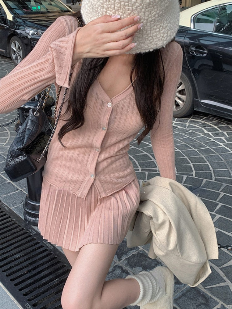 Knitted Cardigan + Mini Skirt Set