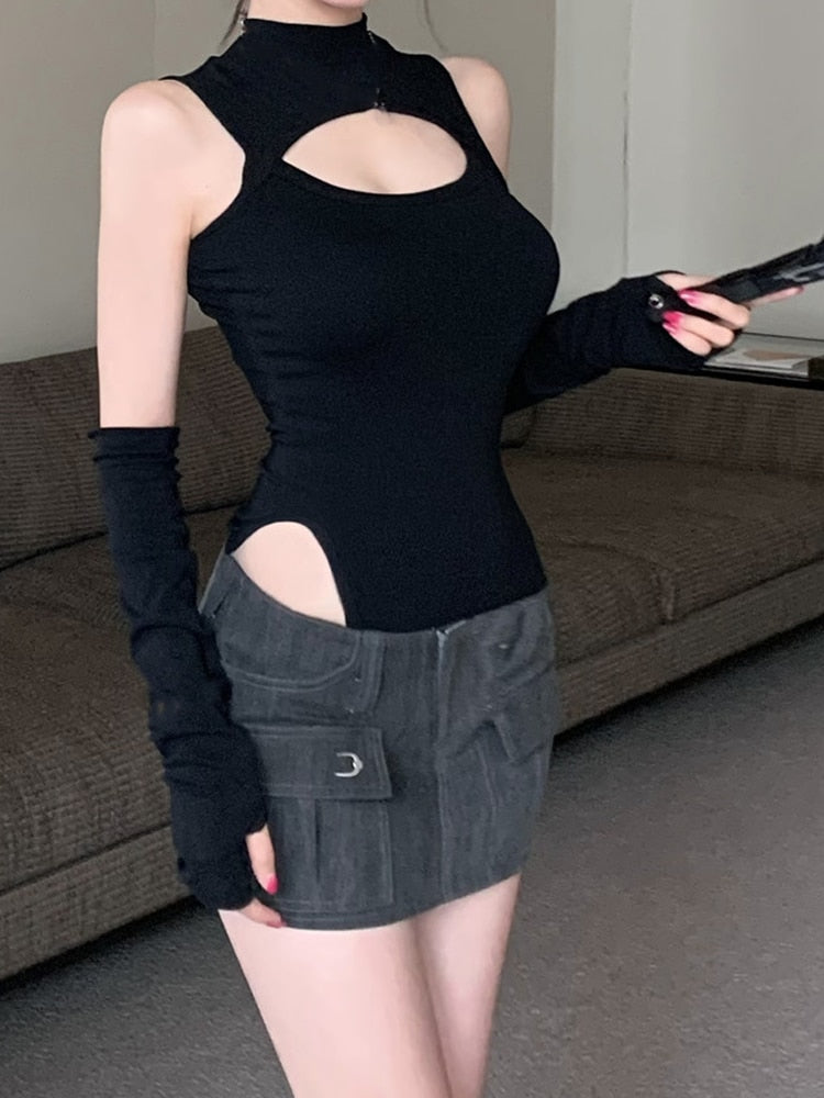 Black Crop Long Sleeve Top