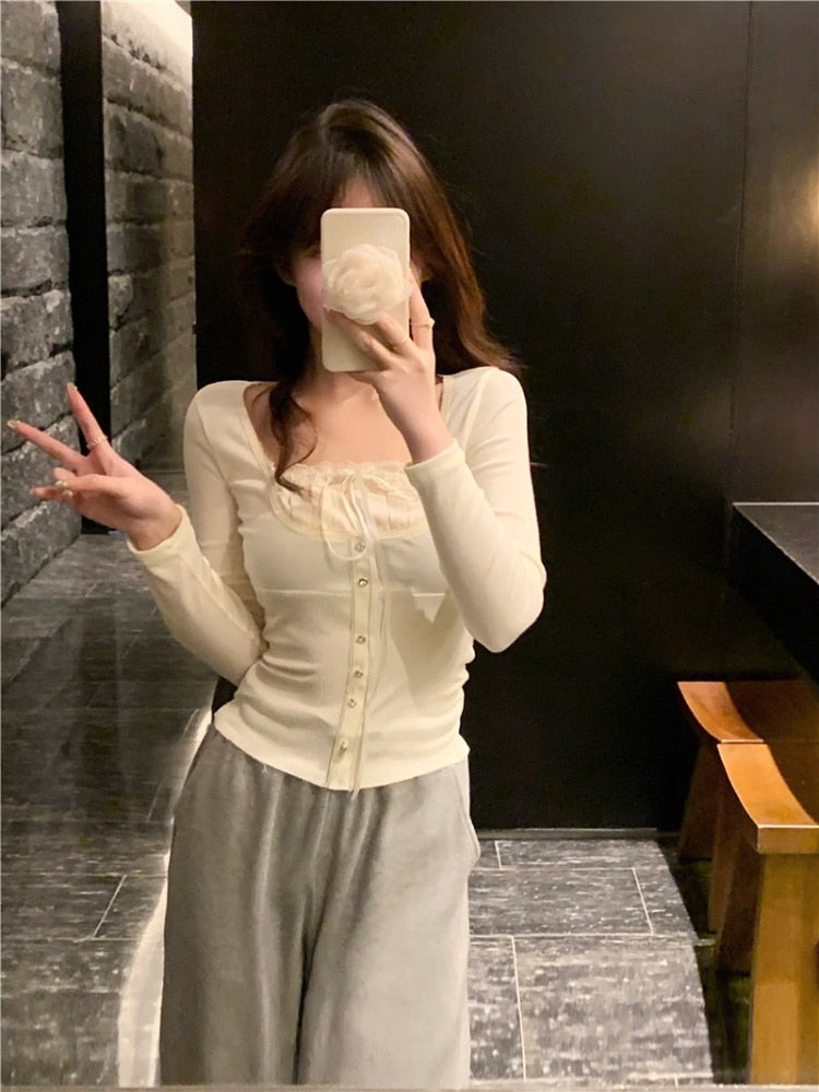 Lace Trim Long Sleeve Top