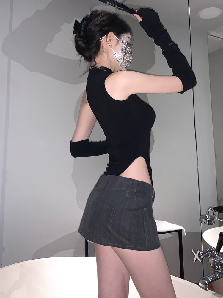 Black Crop Long Sleeve Top