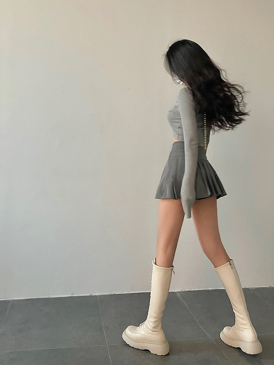 High Waist Cut Accent Skirt