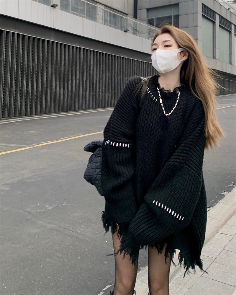 Oversized Contrast Stitch Sweater