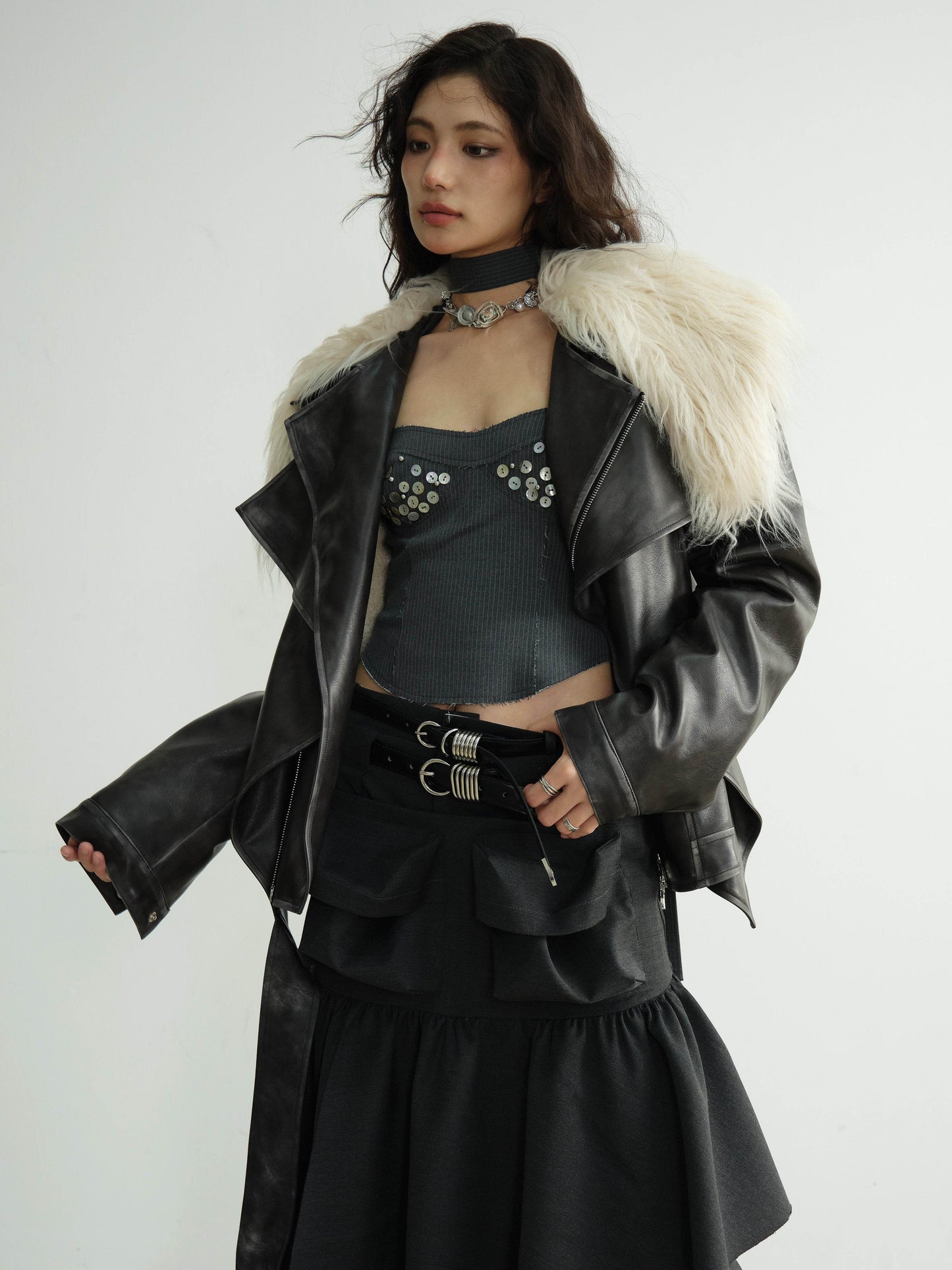 Double Waist Pants With Belt / Asymmetric Pocket Skirt - My Store