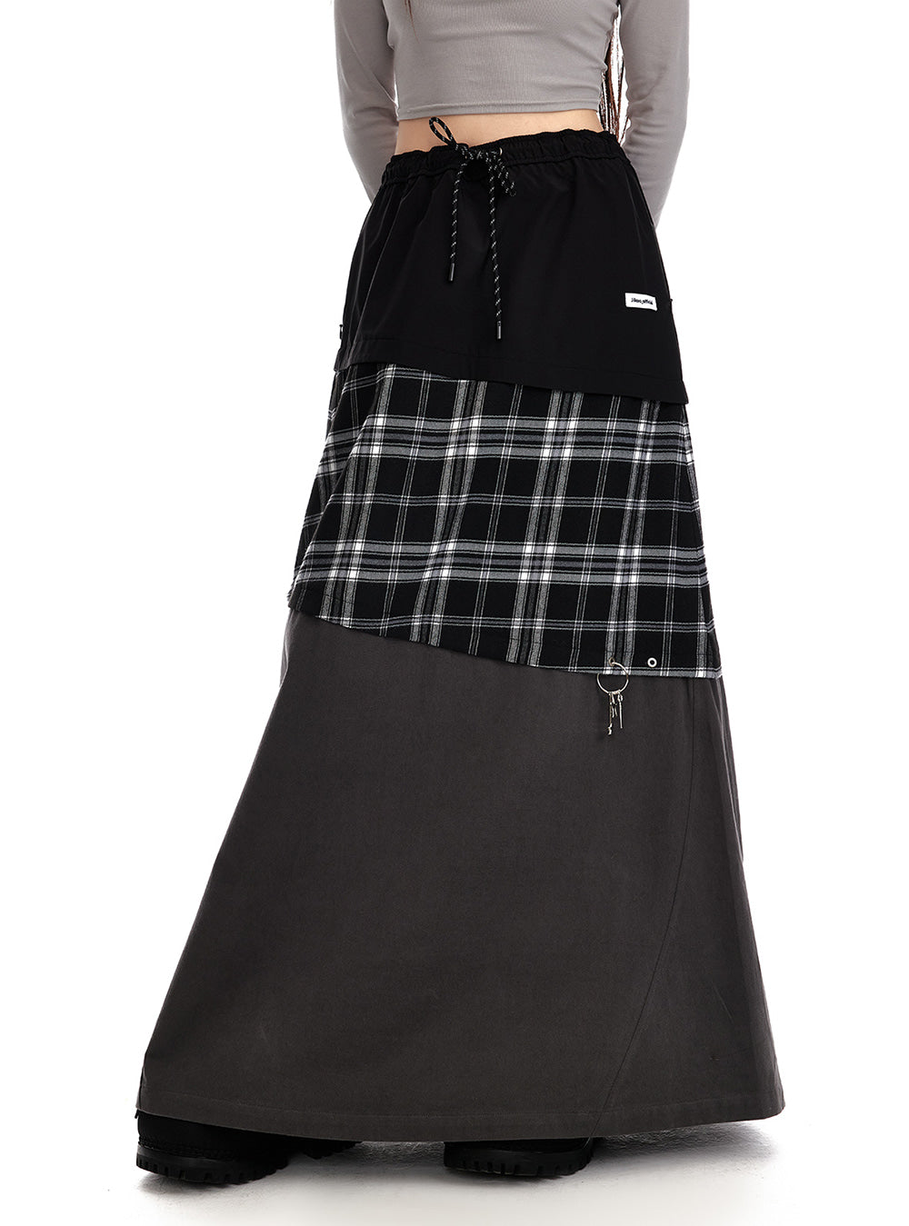 Retro Checkered Multi Pattern Long Skirt