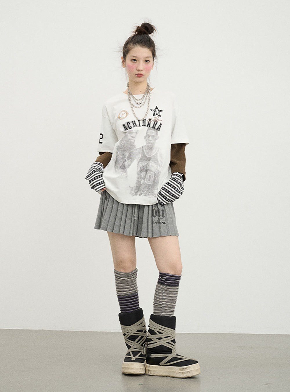 Spring Print Basketball Layered Top (3color)