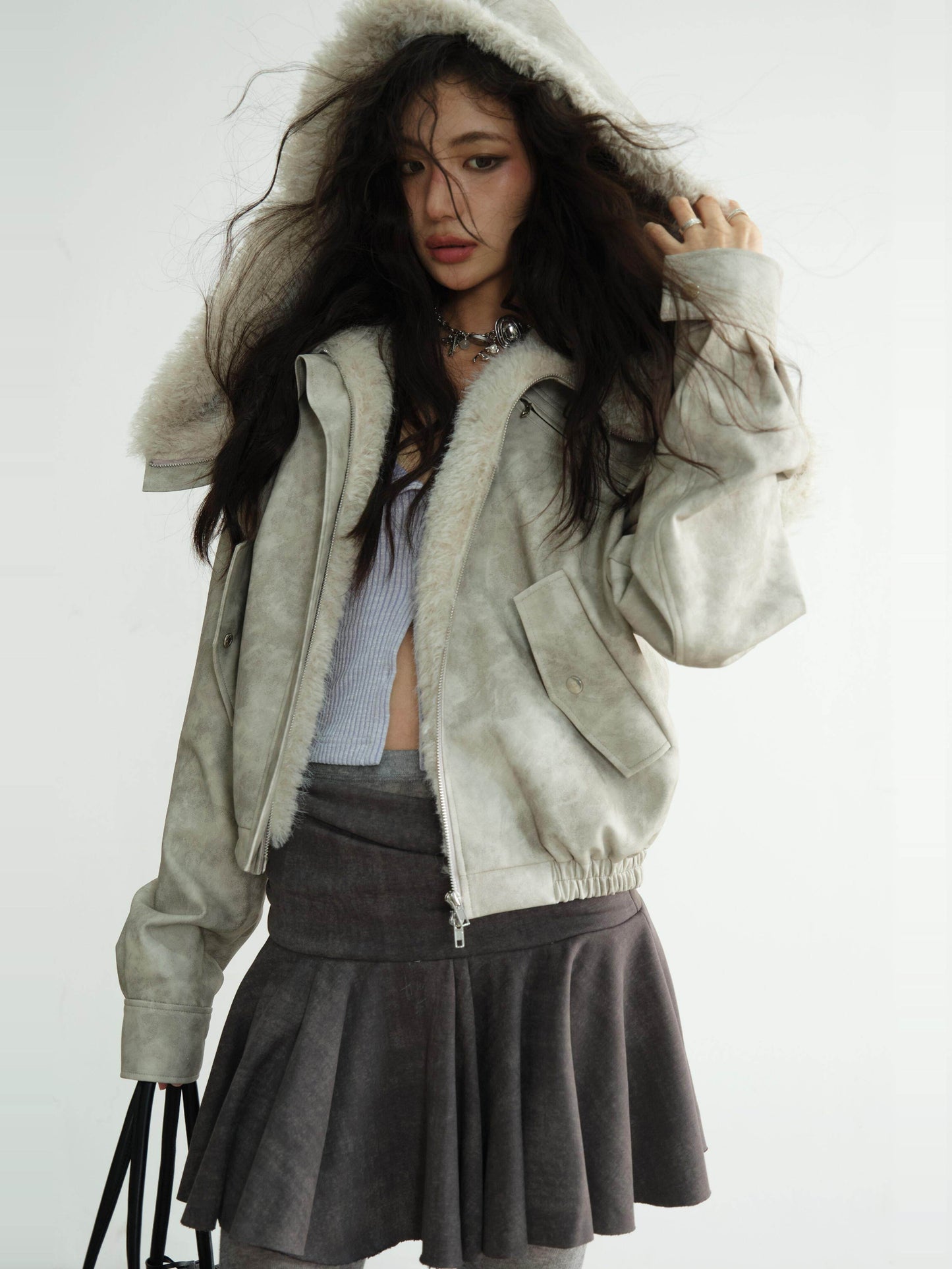 Washed Raw Edge Draped Short Skirt - My Store