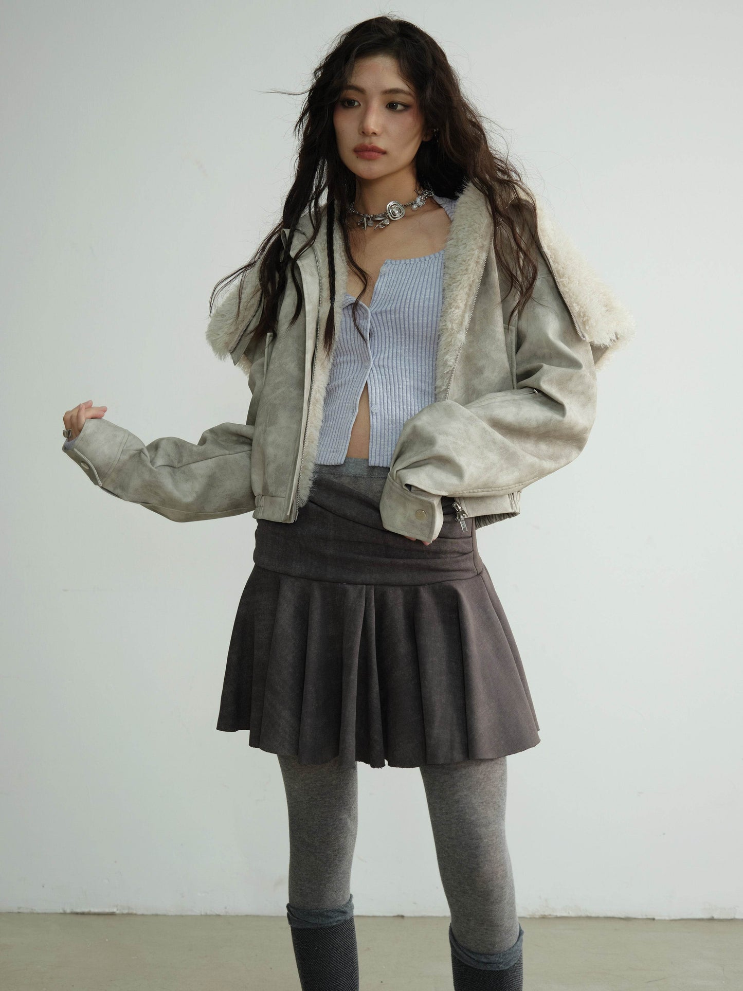 Washed Raw Edge Draped Short Skirt - My Store
