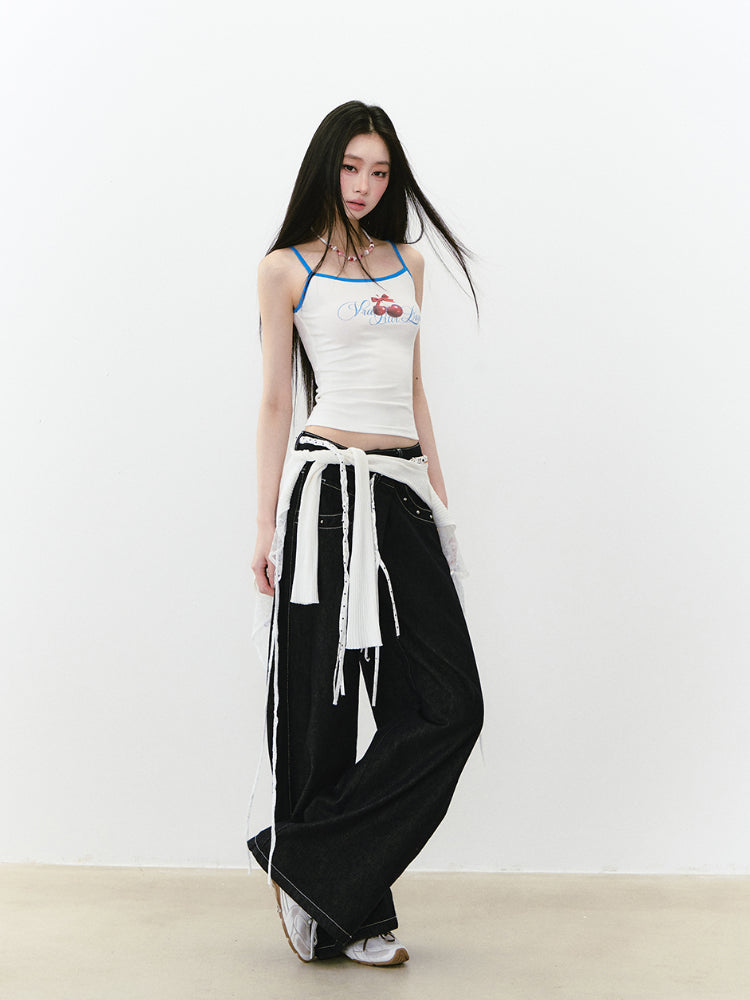 Irregular Wide-Leg Denim Pants