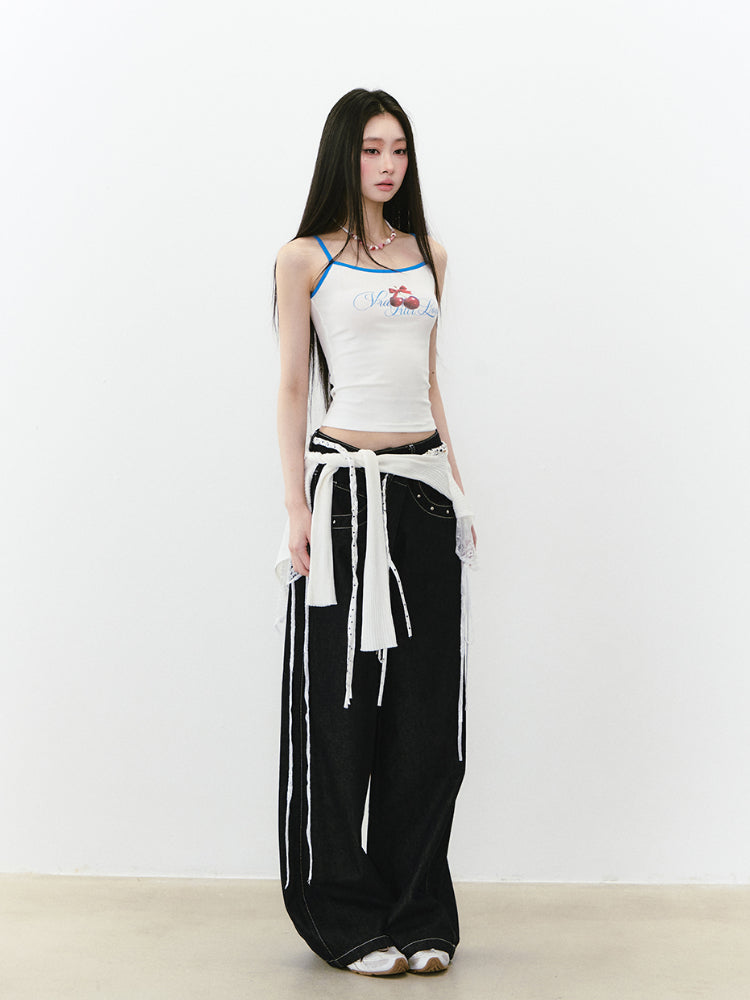 Irregular Wide-Leg Denim Pants