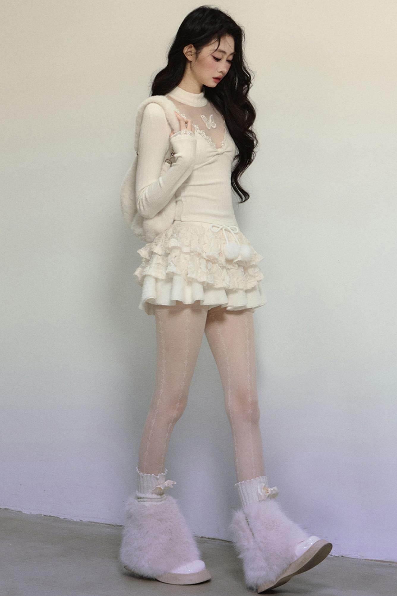 Long Sleeve V-Neck Lace Top - My Store