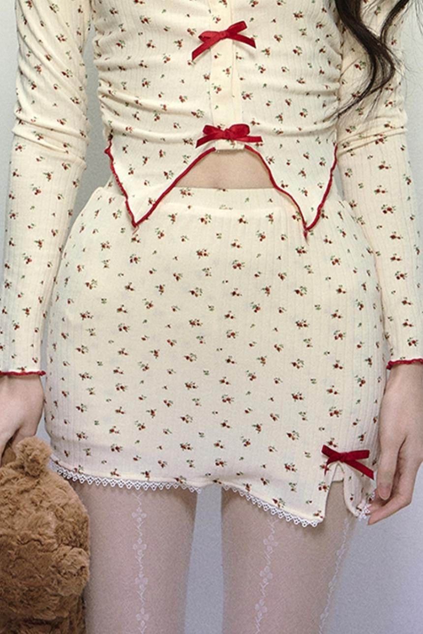 Long-Sleeve Floral Top & Short Skirt Set-Up - My Store
