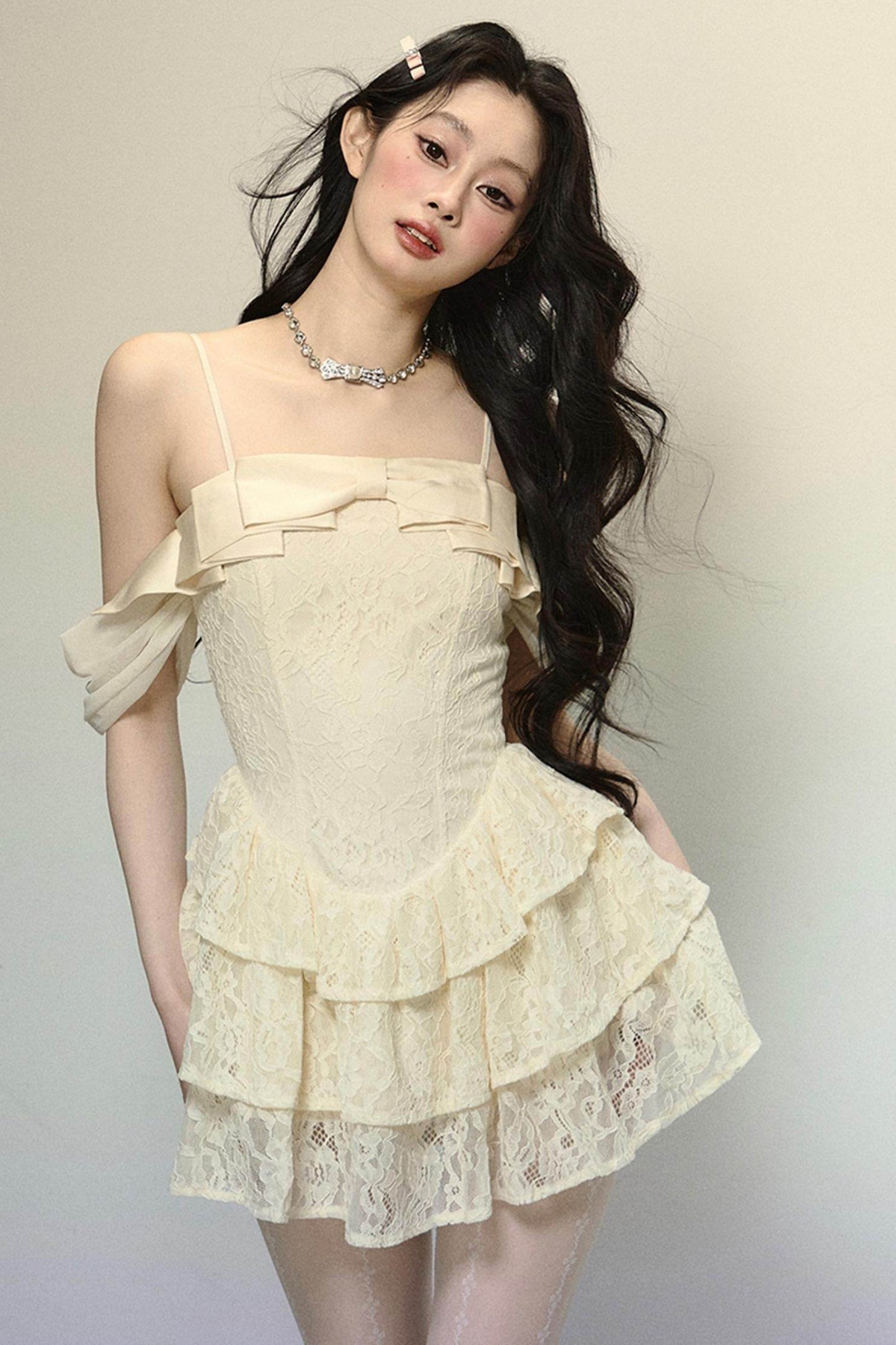 One-Shoulder French Lace Slip Dress - My Store