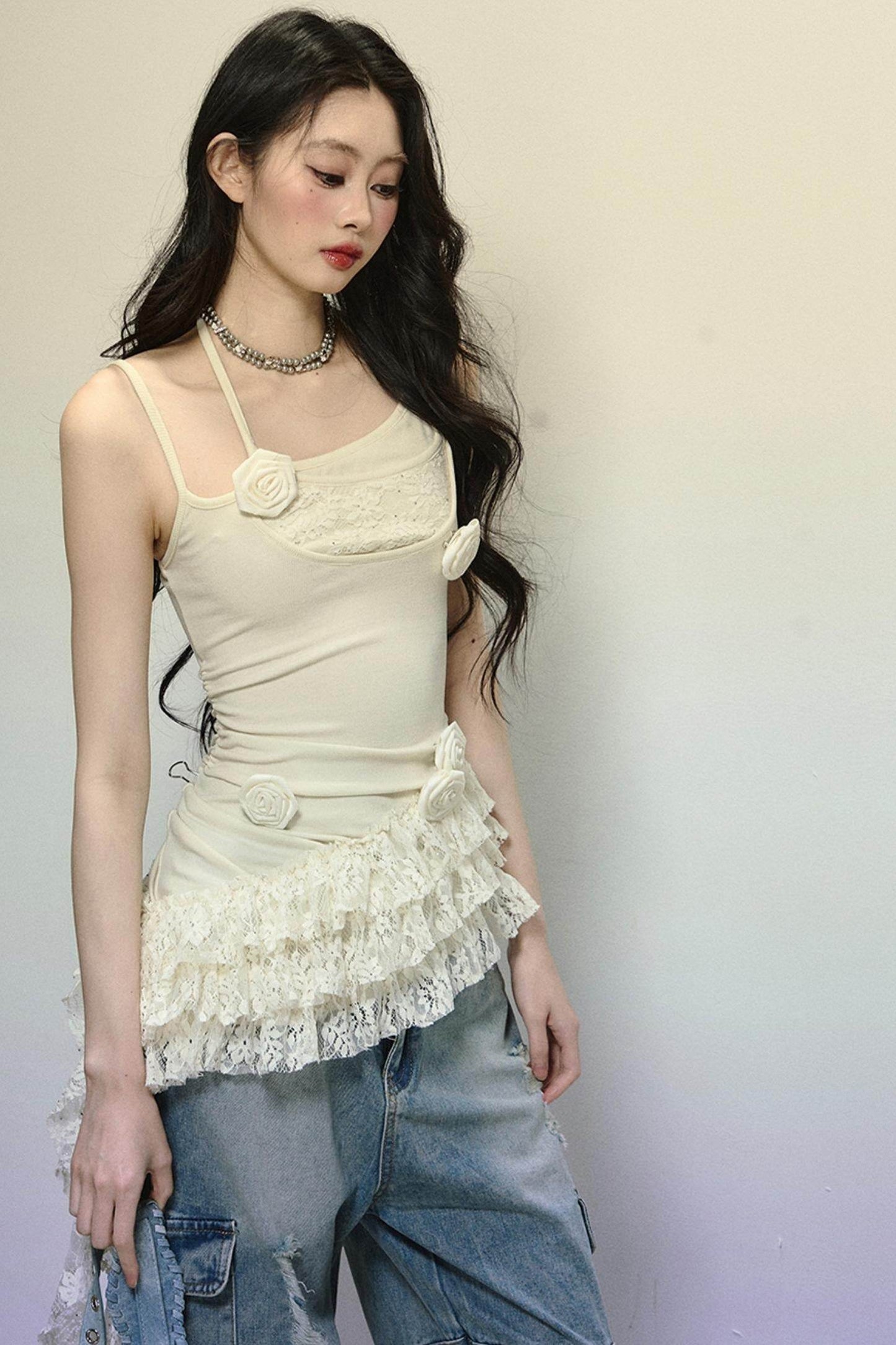 Lace Puff Shoulder Lace Top - My Store