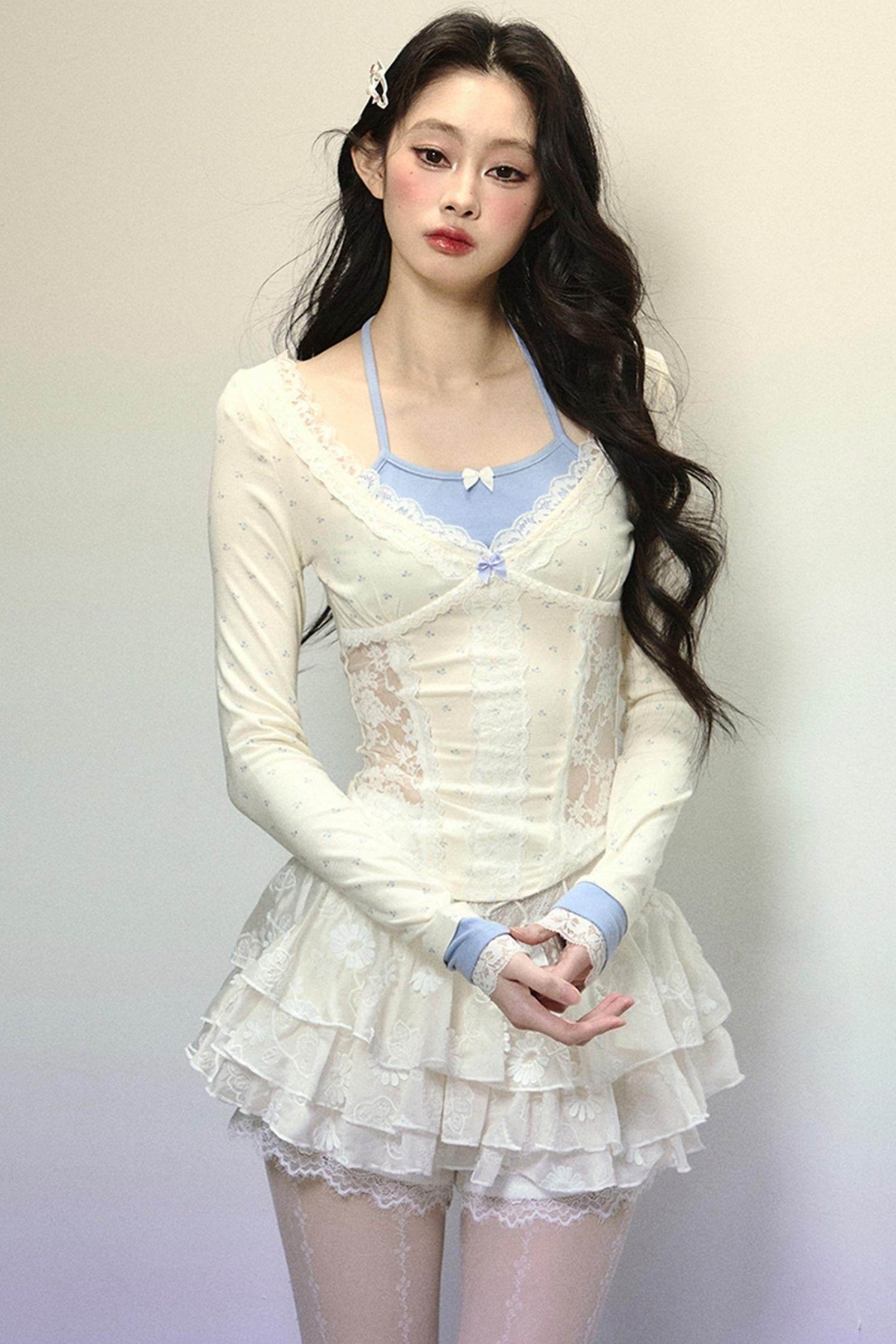 Sheer Lace Halterneck Top - My Store