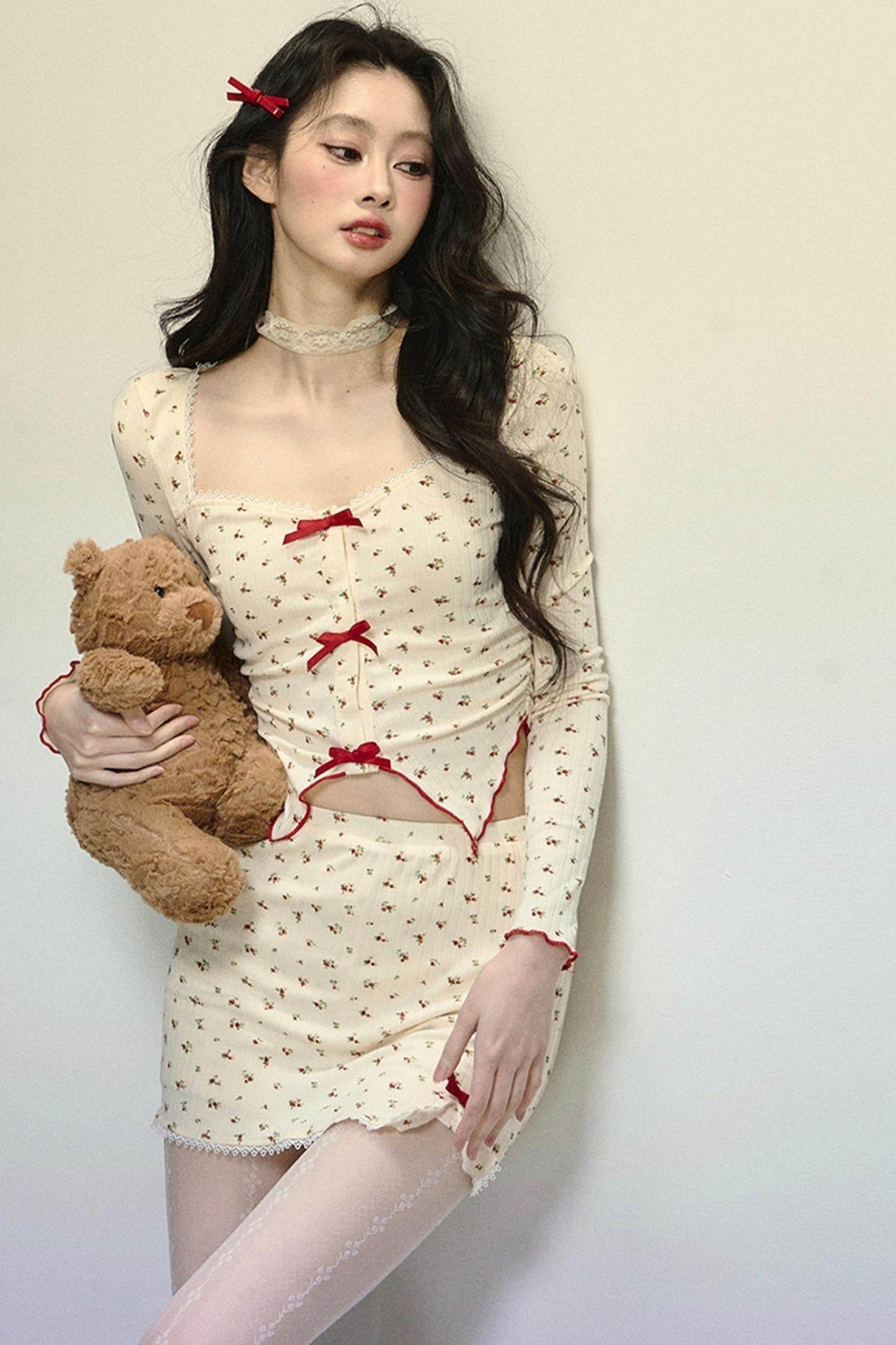 Long-Sleeve Floral Top & Short Skirt Set-Up - My Store