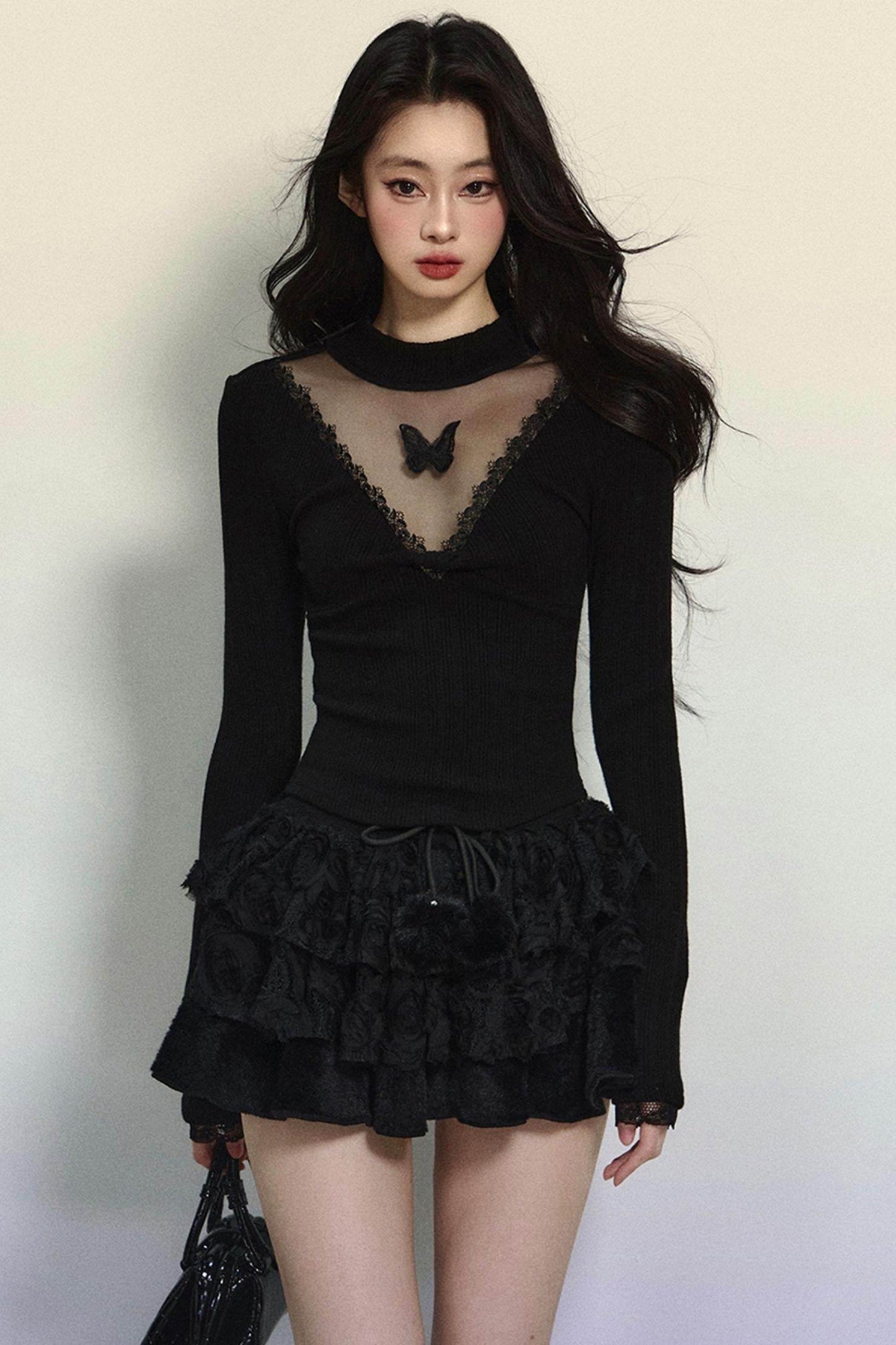 Long Sleeve V-Neck Lace Top - My Store