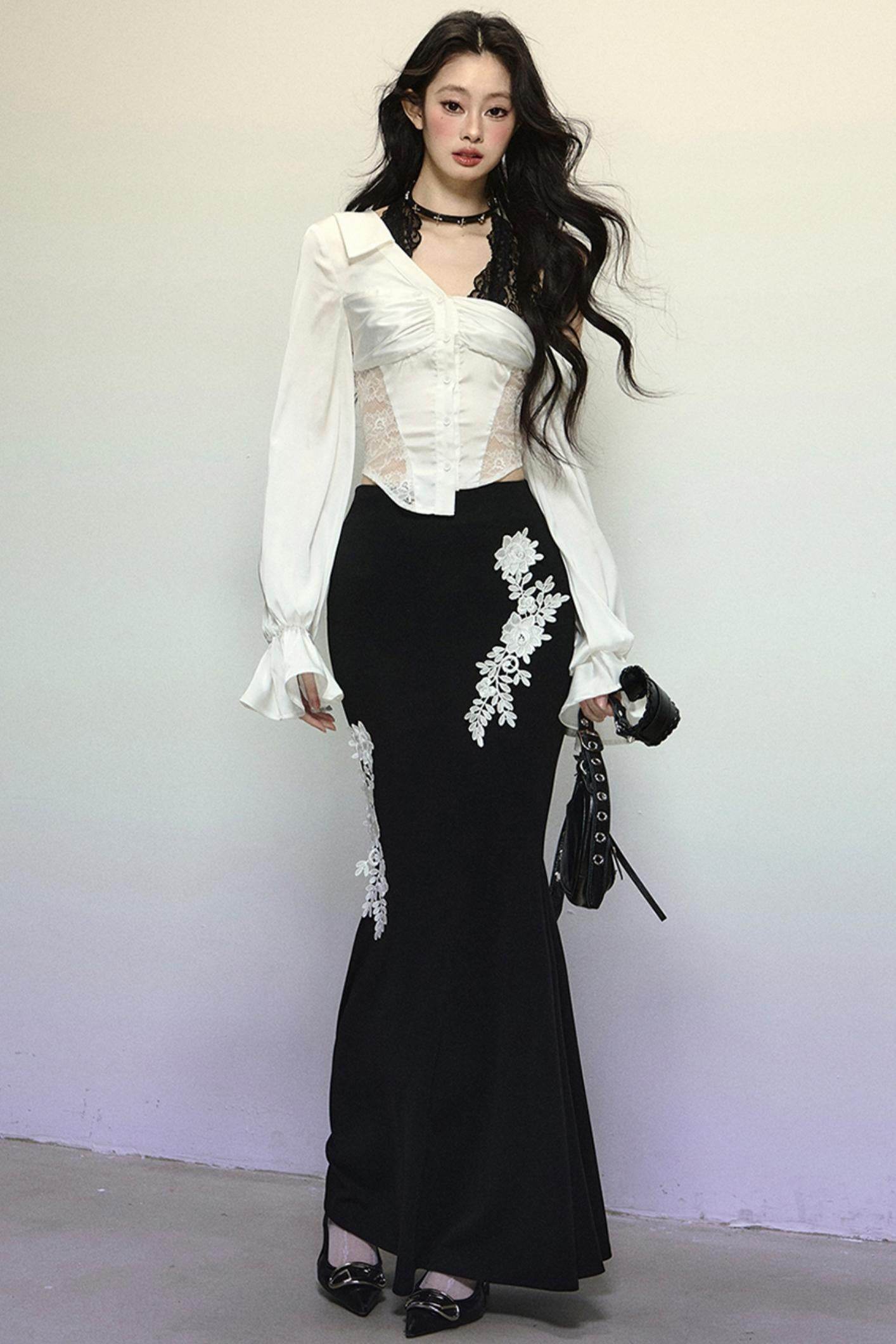 Asymmetrical Shoulder Top & Fishtail Skirt Set-Up - My Store