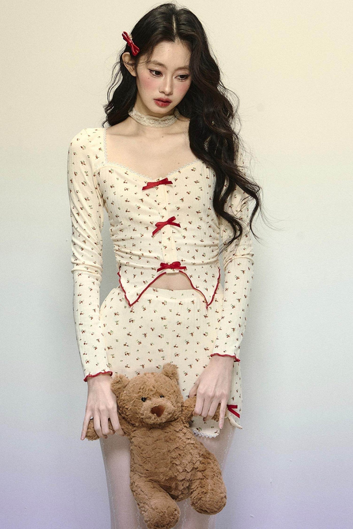 Long-Sleeve Floral Top & Short Skirt Set-Up - My Store
