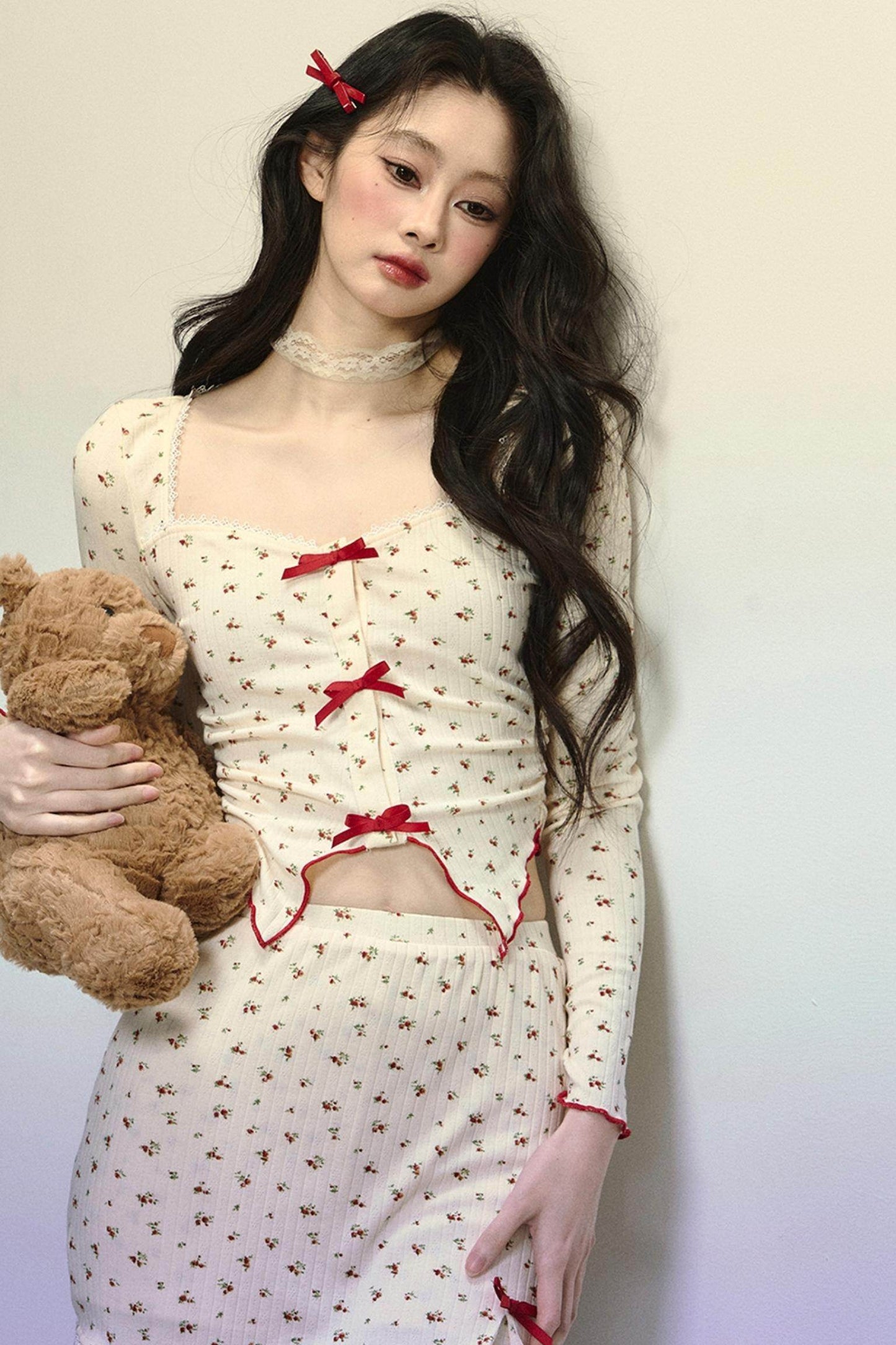 Long-Sleeve Floral Top & Short Skirt Set-Up - My Store