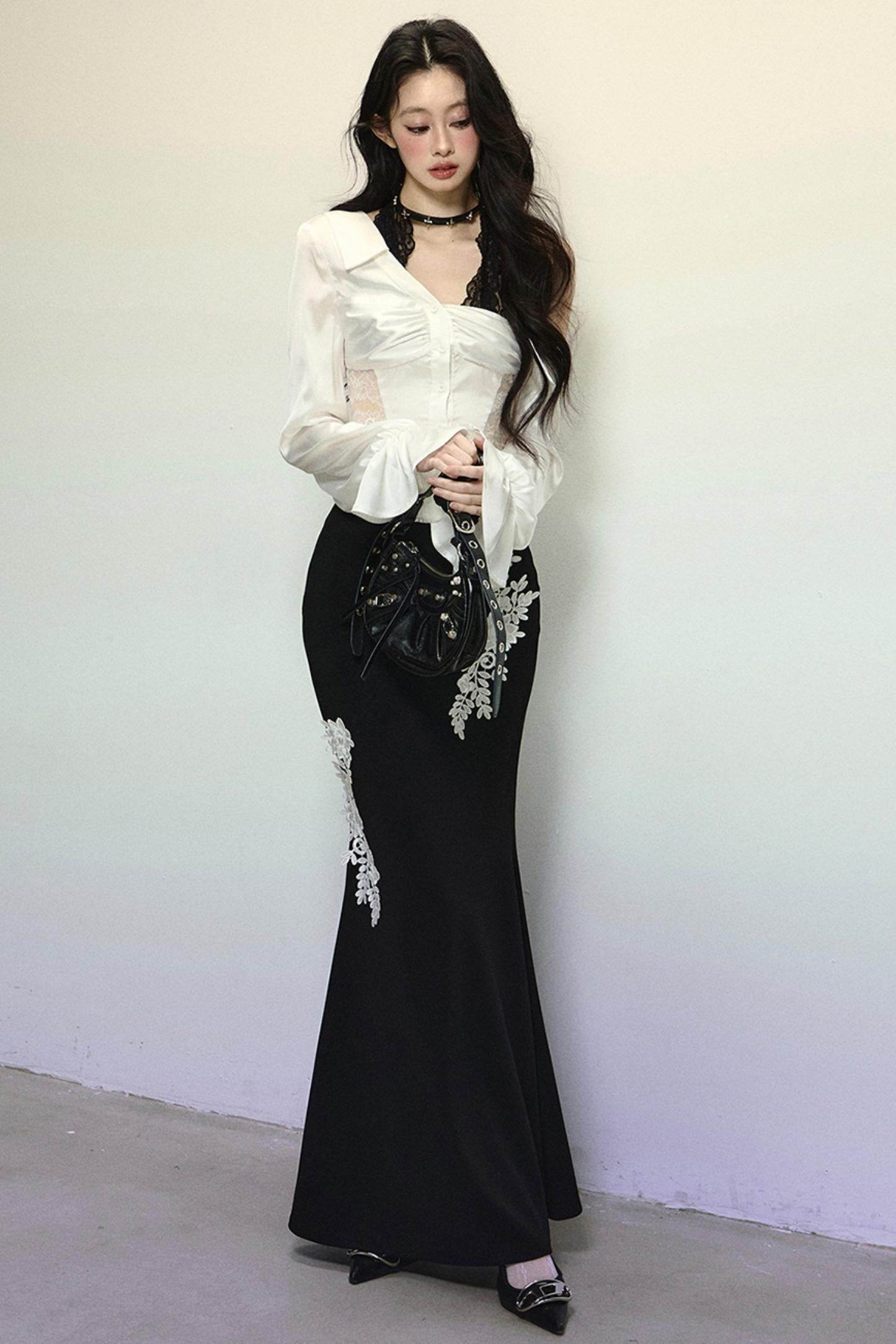 Asymmetrical Shoulder Top & Fishtail Skirt Set-Up - My Store
