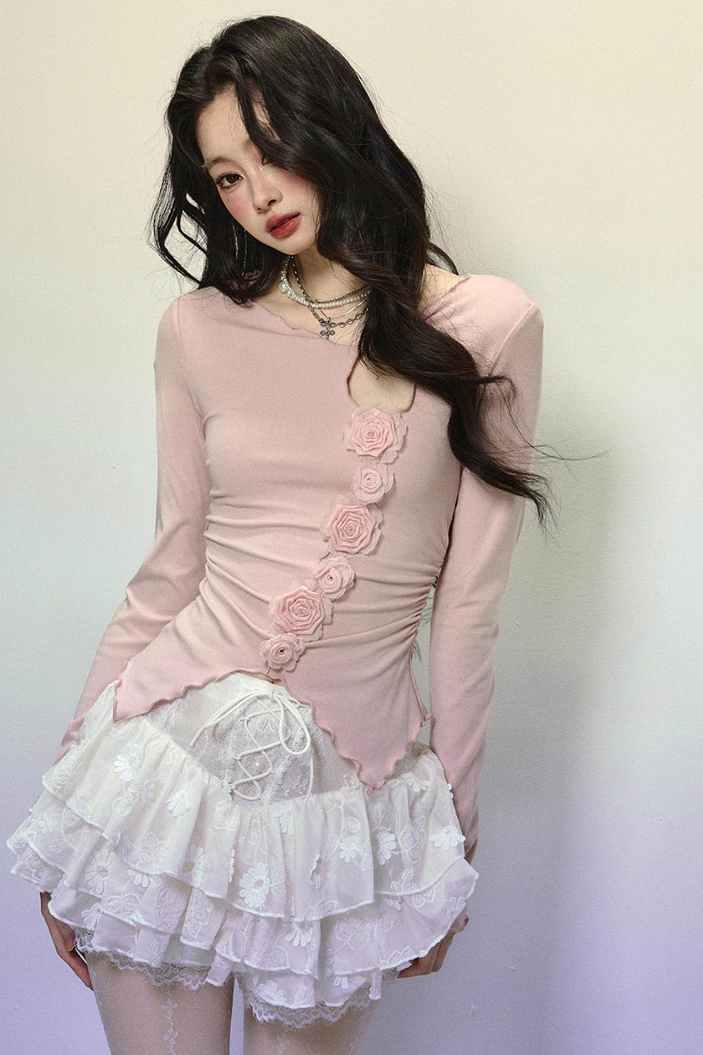 Cutout Slim Long Sleeve Top - My Store