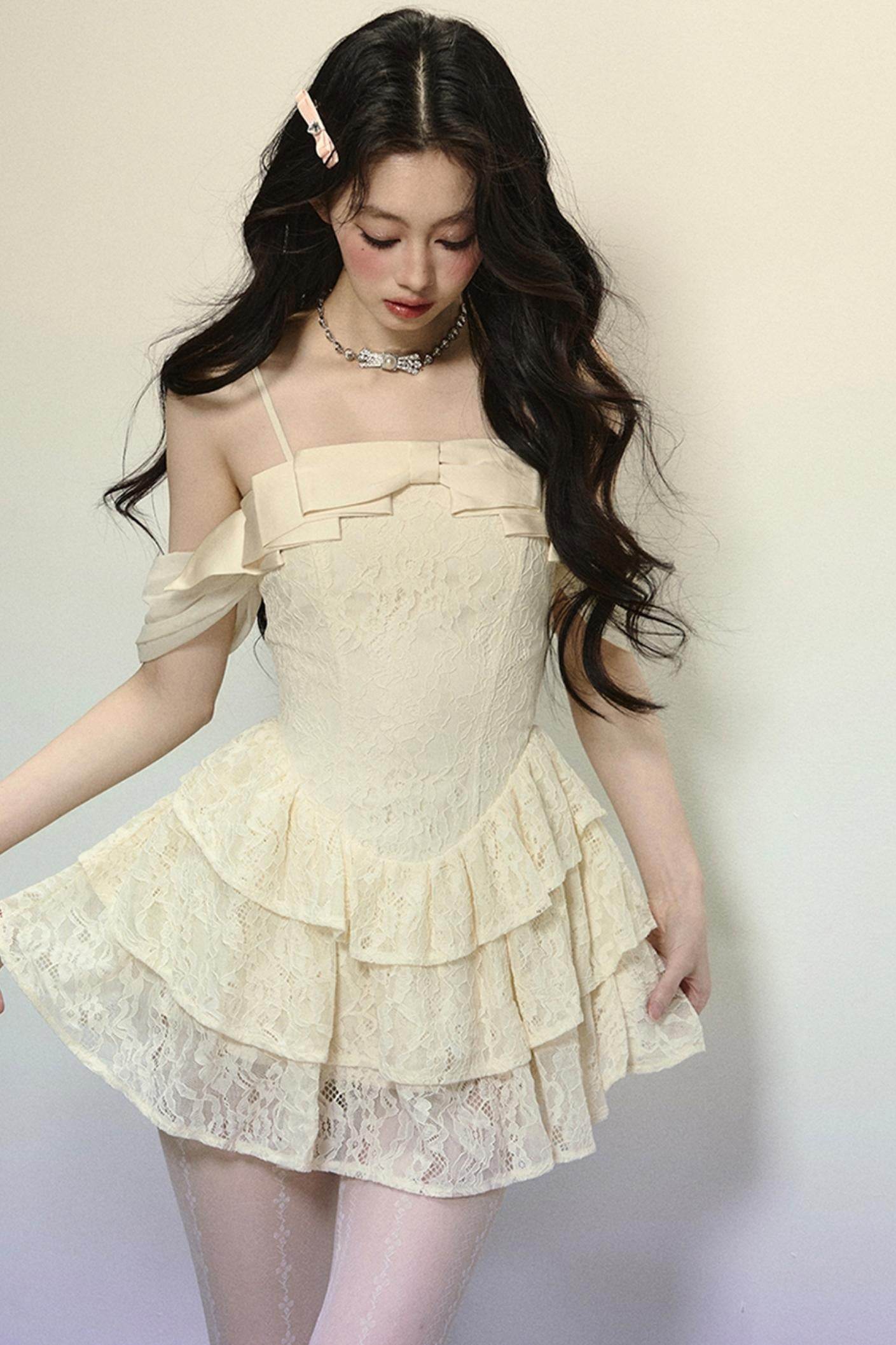 One-Shoulder French Lace Slip Dress - My Store