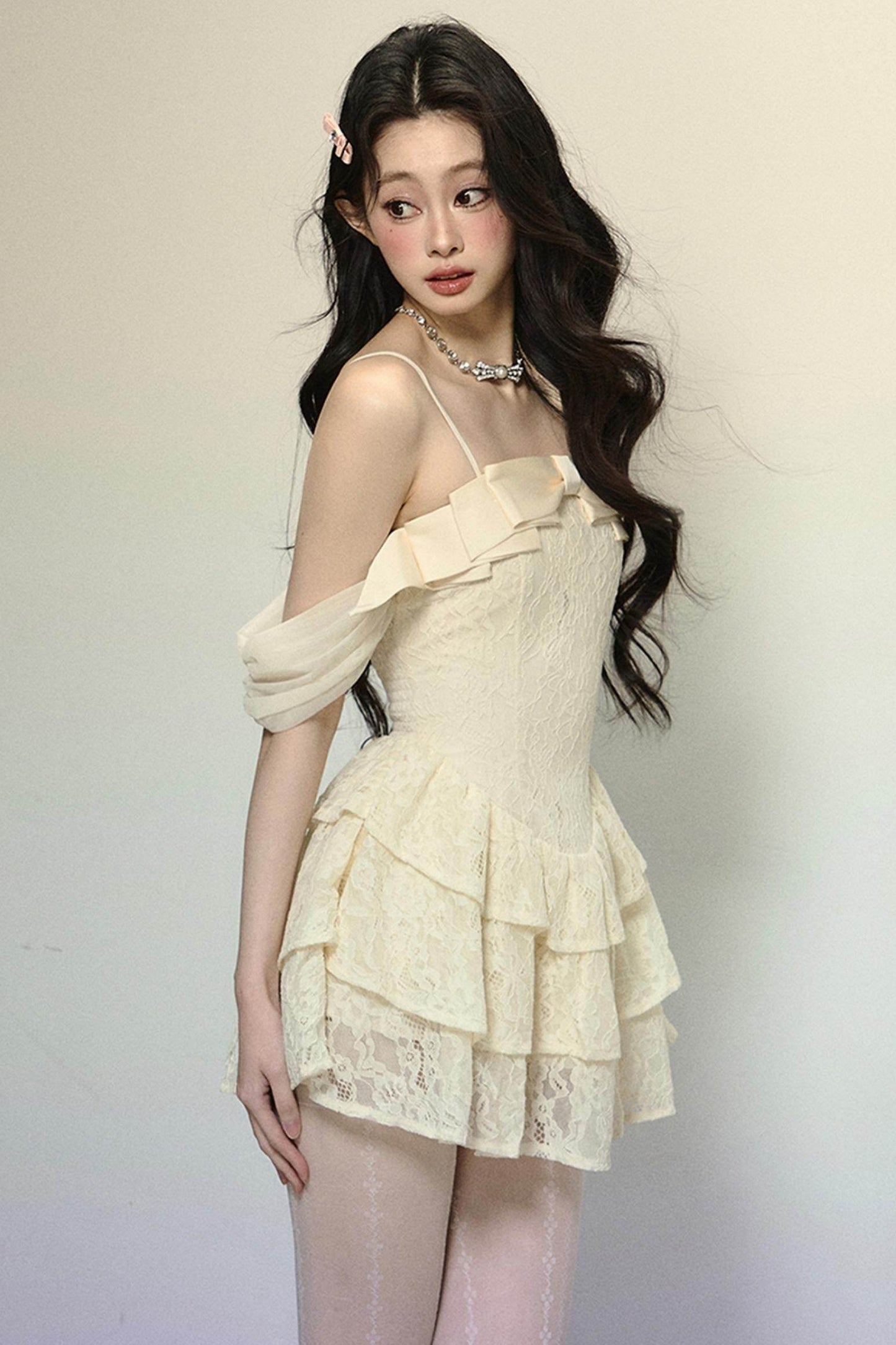 One-Shoulder French Lace Slip Dress - My Store