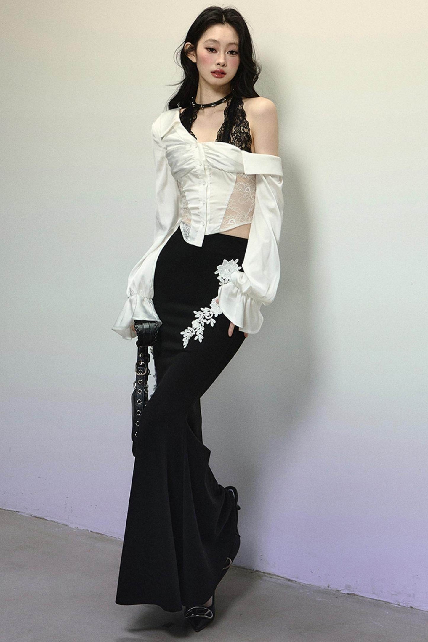 Asymmetrical Shoulder Top & Fishtail Skirt Set-Up - My Store