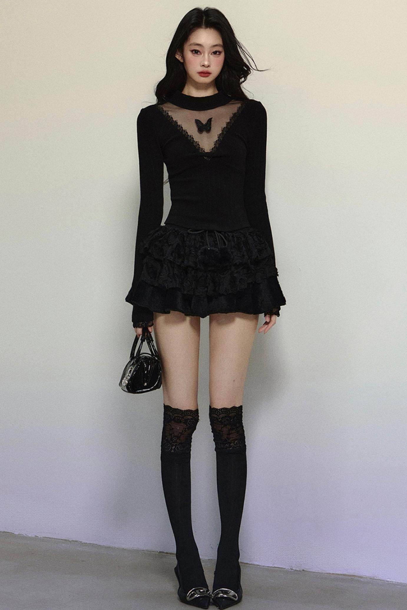 Long Sleeve V-Neck Lace Top - My Store