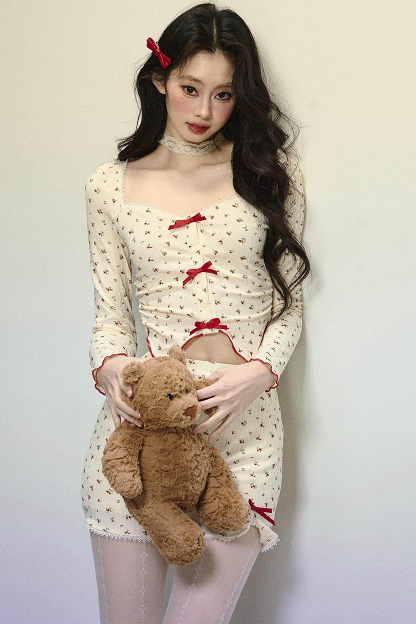 Long-Sleeve Floral Top & Short Skirt Set-Up - My Store