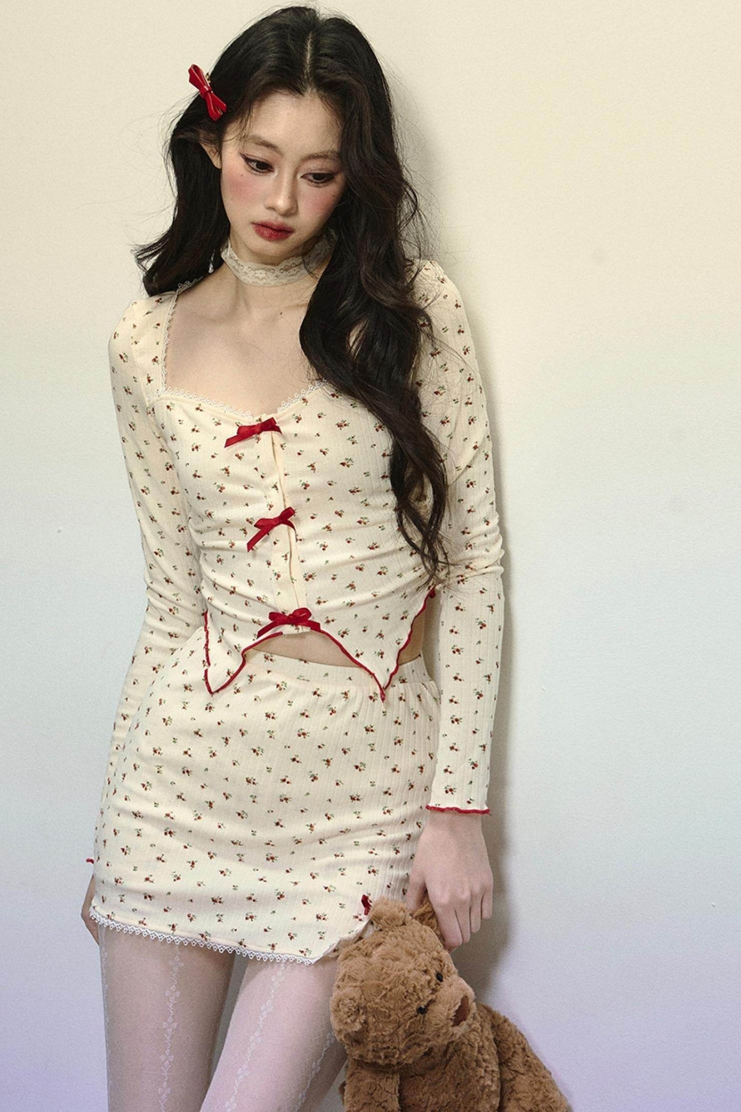 Long-Sleeve Floral Top & Short Skirt Set-Up - My Store