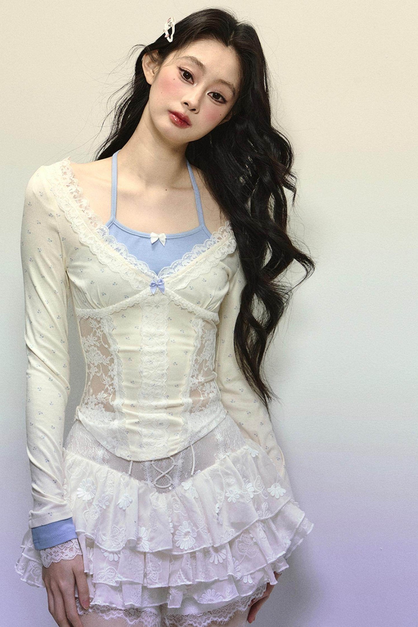 Sheer Lace Halterneck Top - My Store