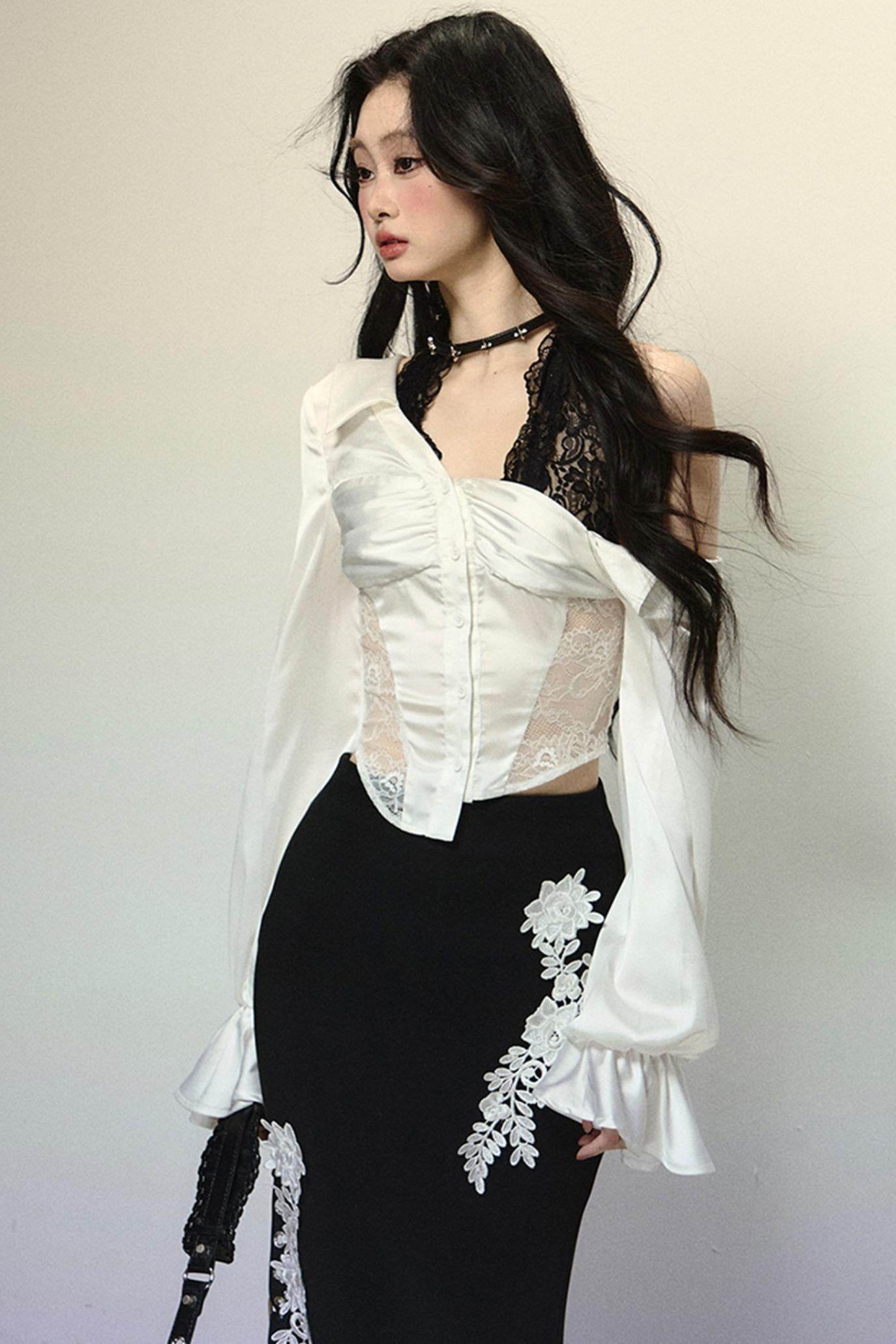 Asymmetrical Shoulder Top & Fishtail Skirt Set-Up - My Store