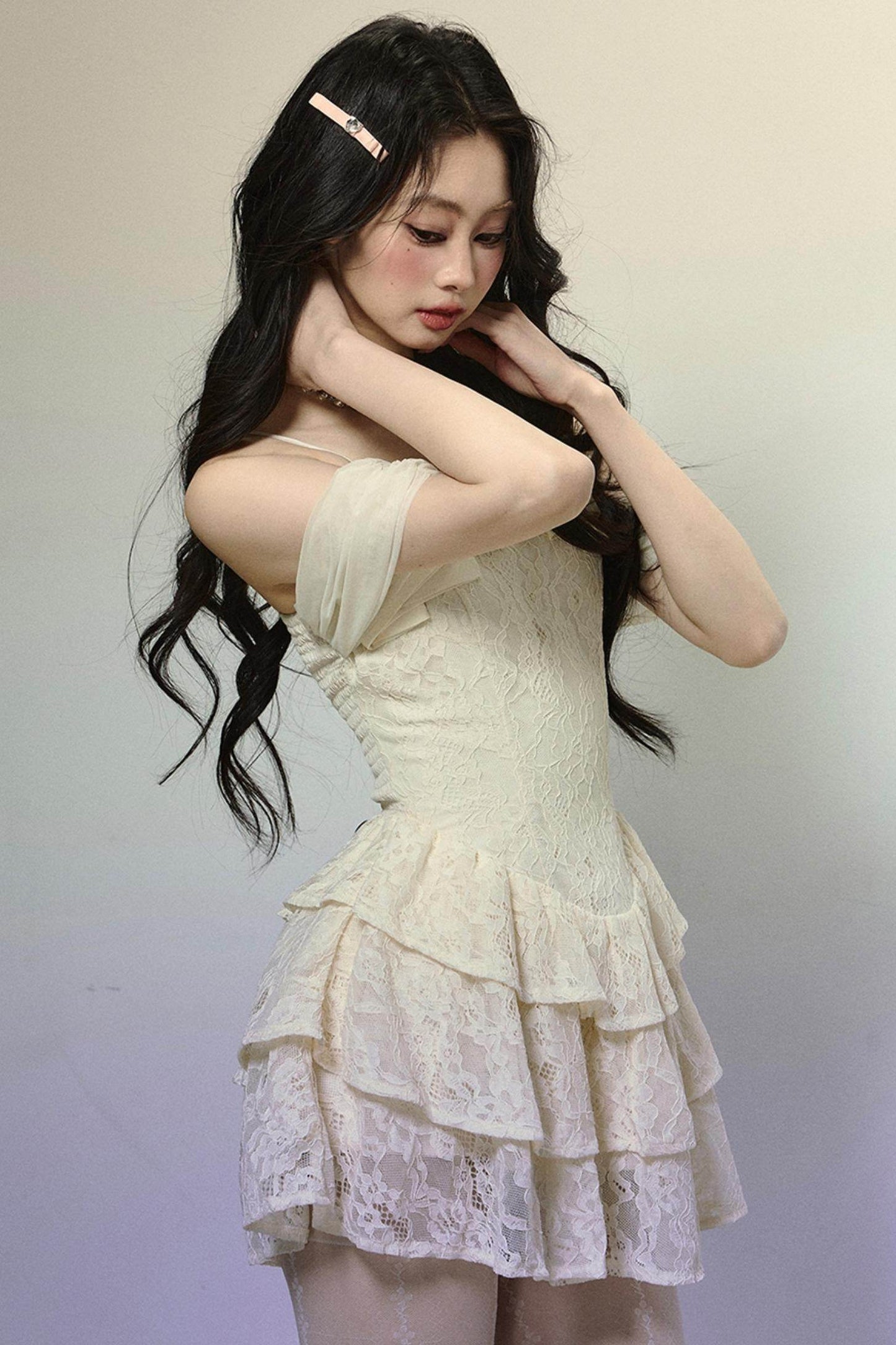 One-Shoulder French Lace Slip Dress - My Store