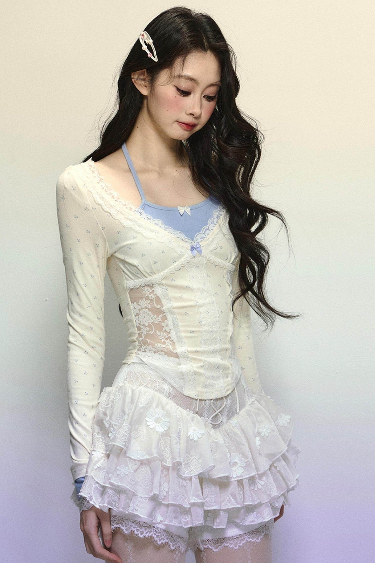 Sheer Lace Halterneck Top - My Store