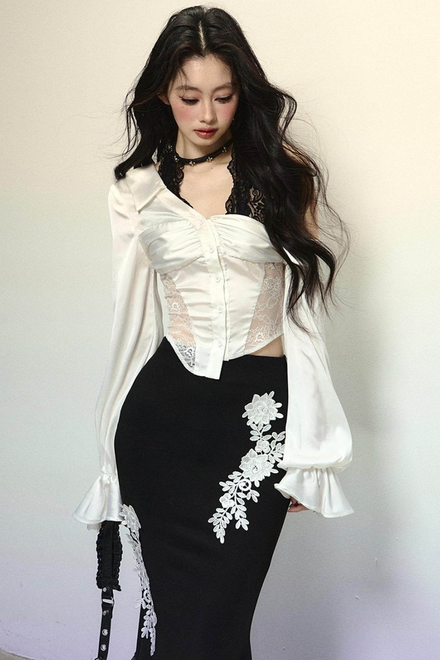 Asymmetrical Shoulder Top & Fishtail Skirt Set-Up - My Store