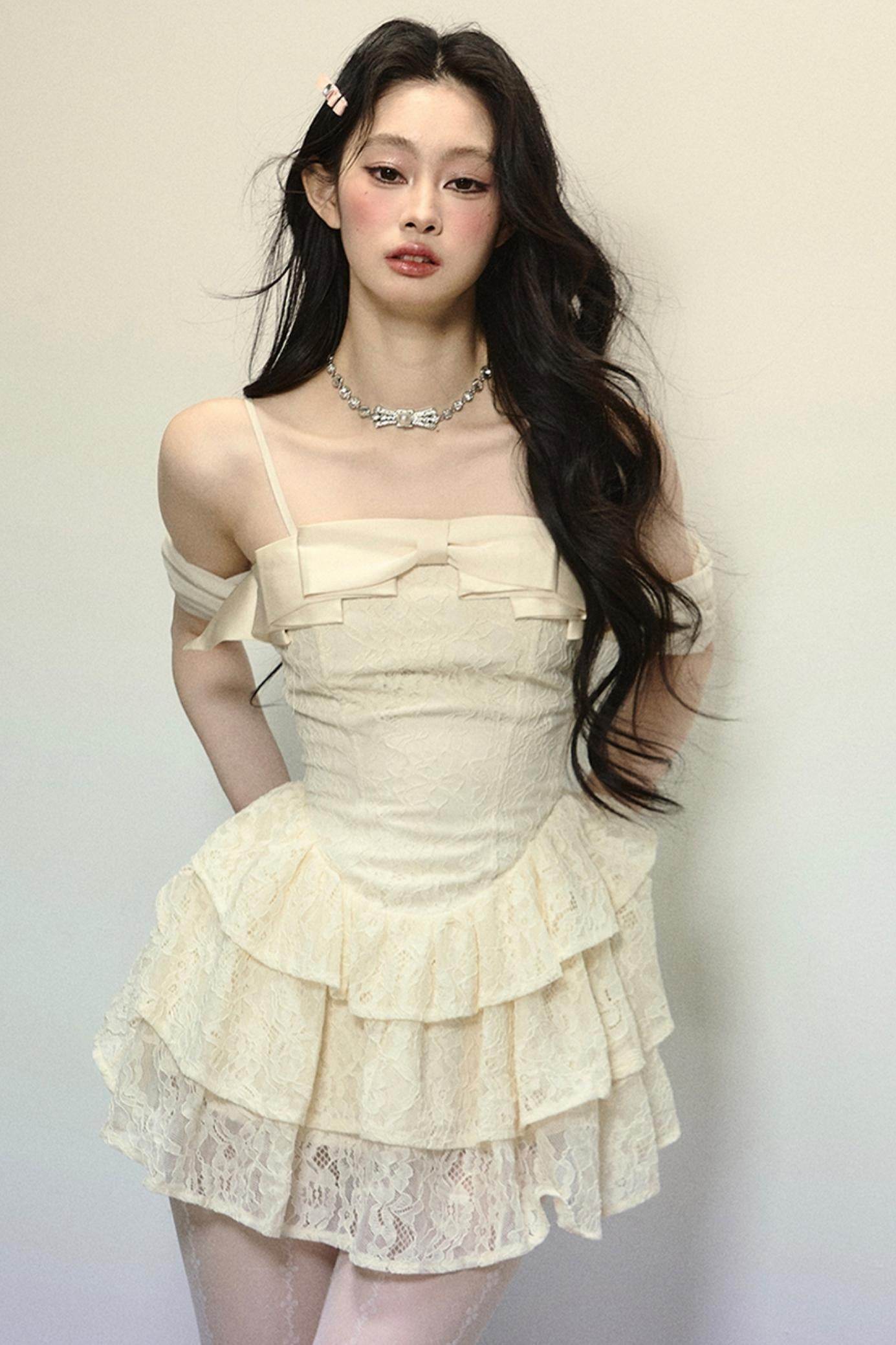 One-Shoulder French Lace Slip Dress - My Store