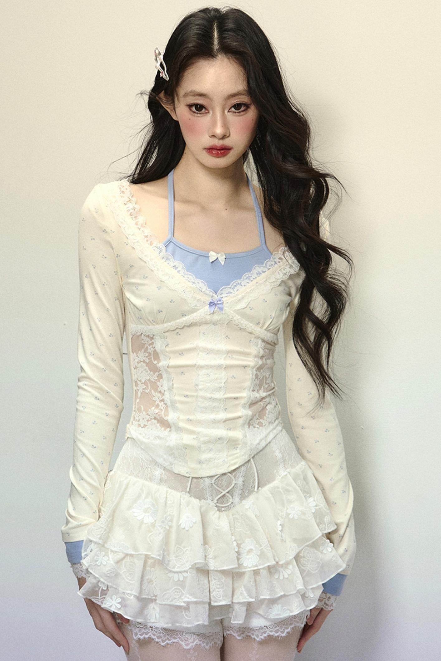 Sheer Lace Halterneck Top - My Store