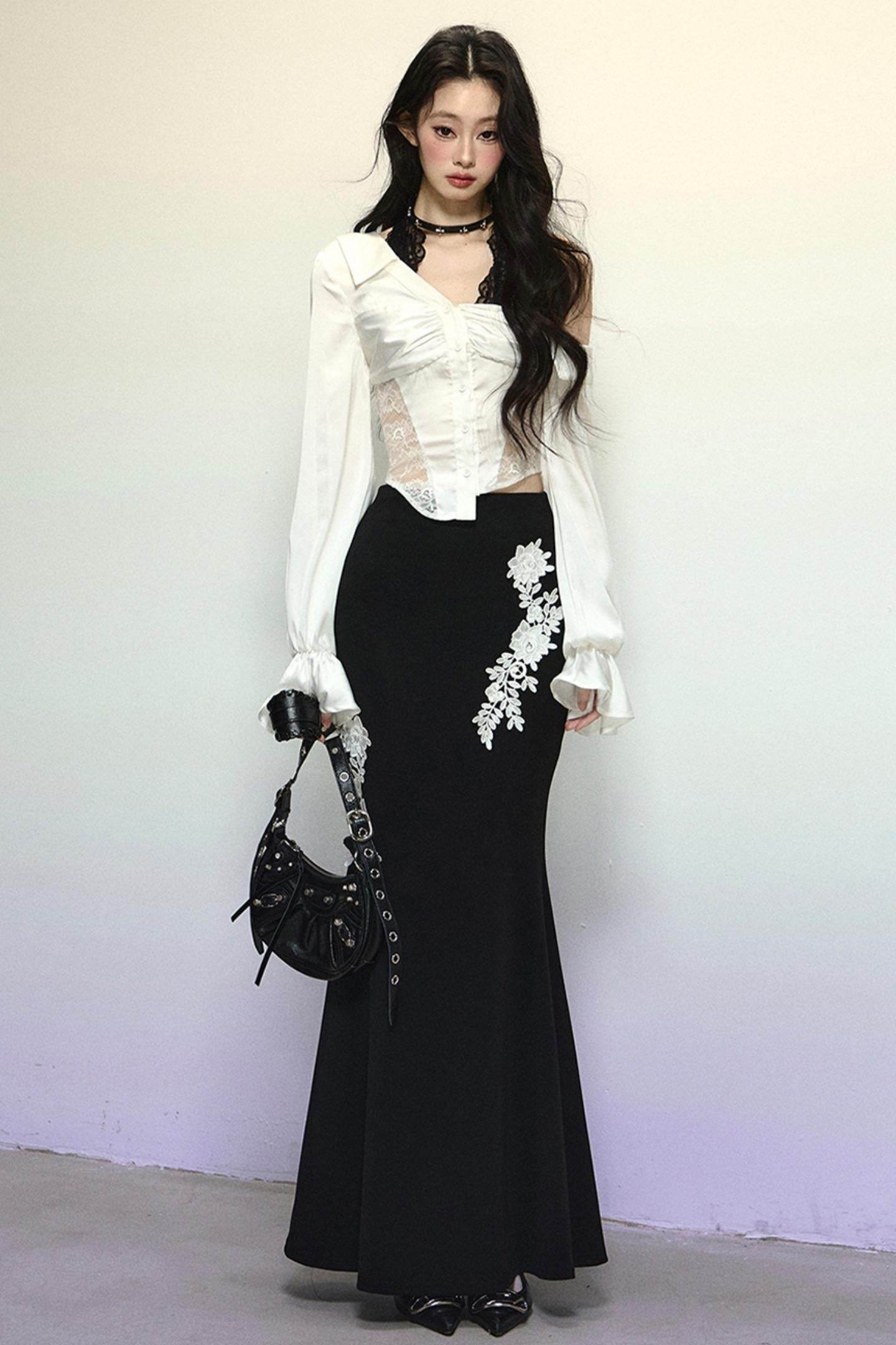 Asymmetrical Shoulder Top & Fishtail Skirt Set-Up - My Store