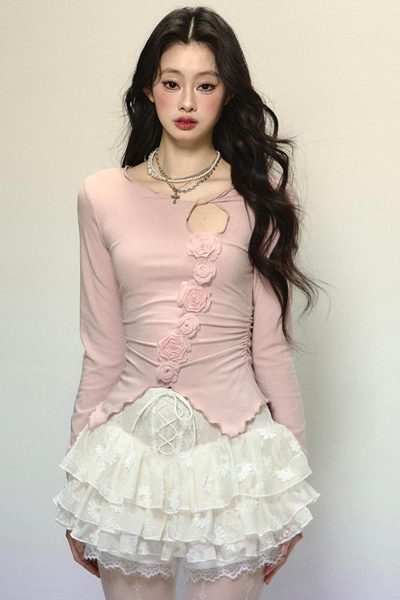 Cutout Slim Long Sleeve Top - My Store