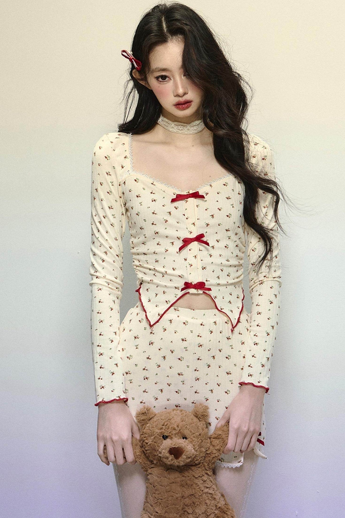Long-Sleeve Floral Top & Short Skirt Set-Up - My Store