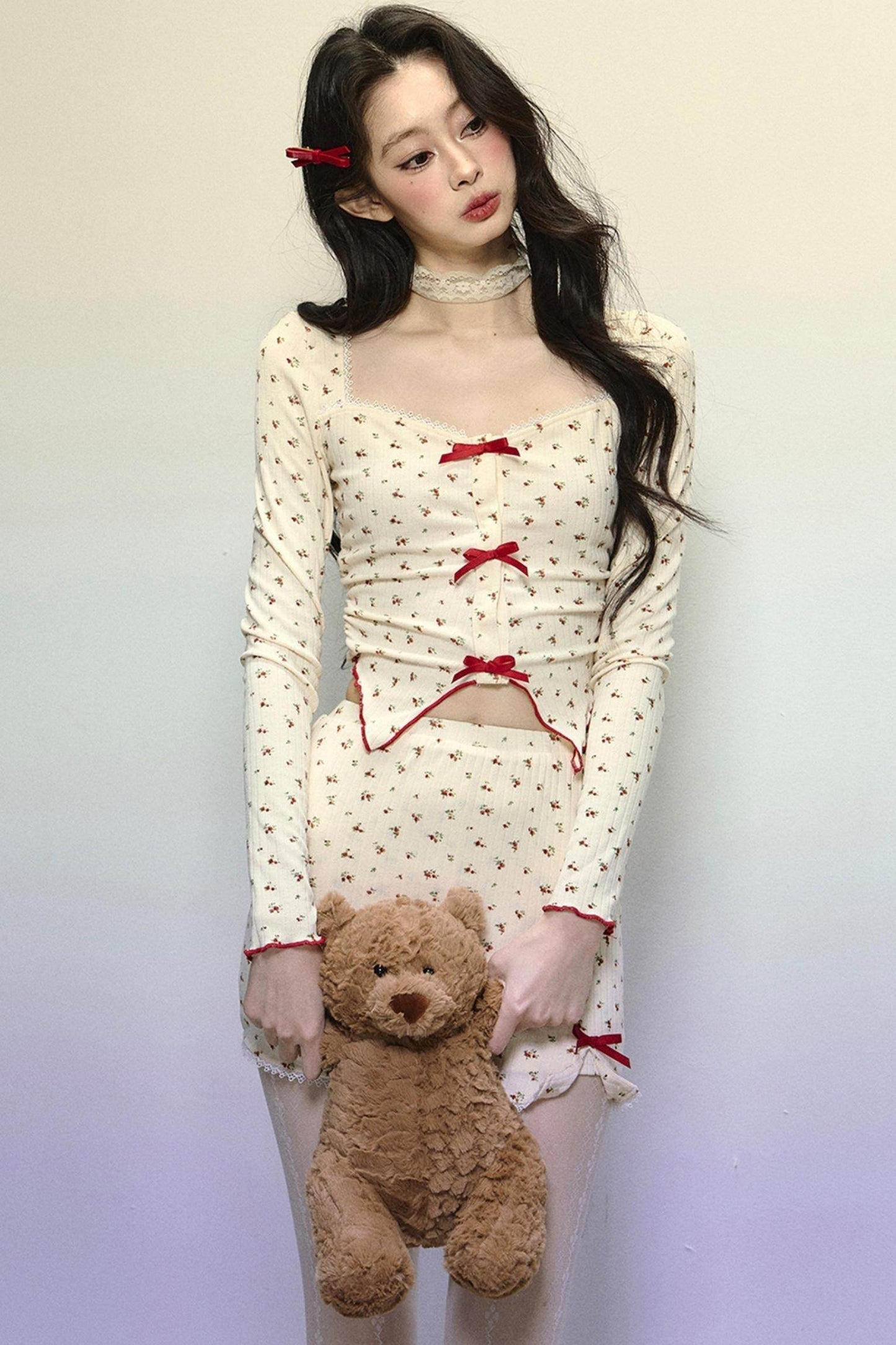 Long-Sleeve Floral Top & Short Skirt Set-Up - My Store