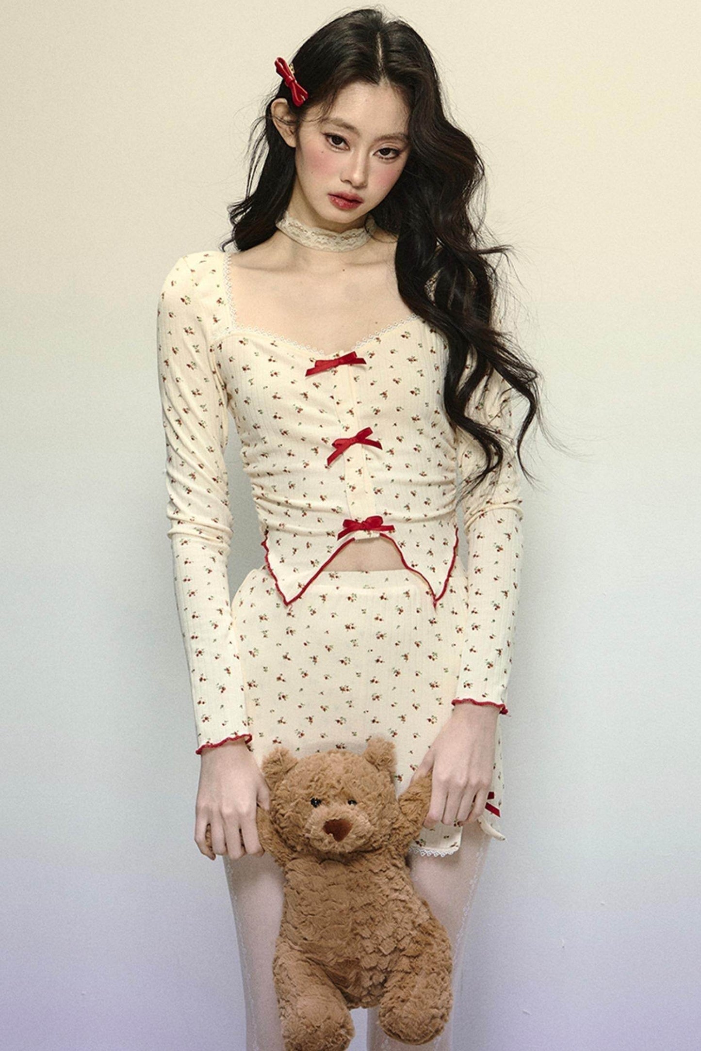 Long-Sleeve Floral Top & Short Skirt Set-Up - My Store