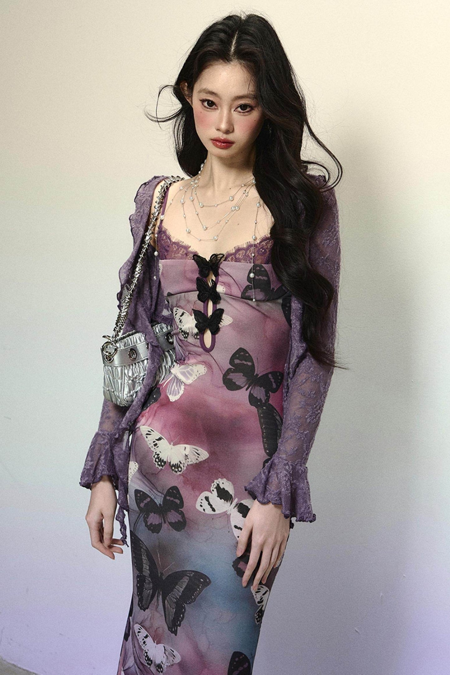 Chic Off-Shoulder Knitted Lace Dress & Coat Set-Up - My Store
