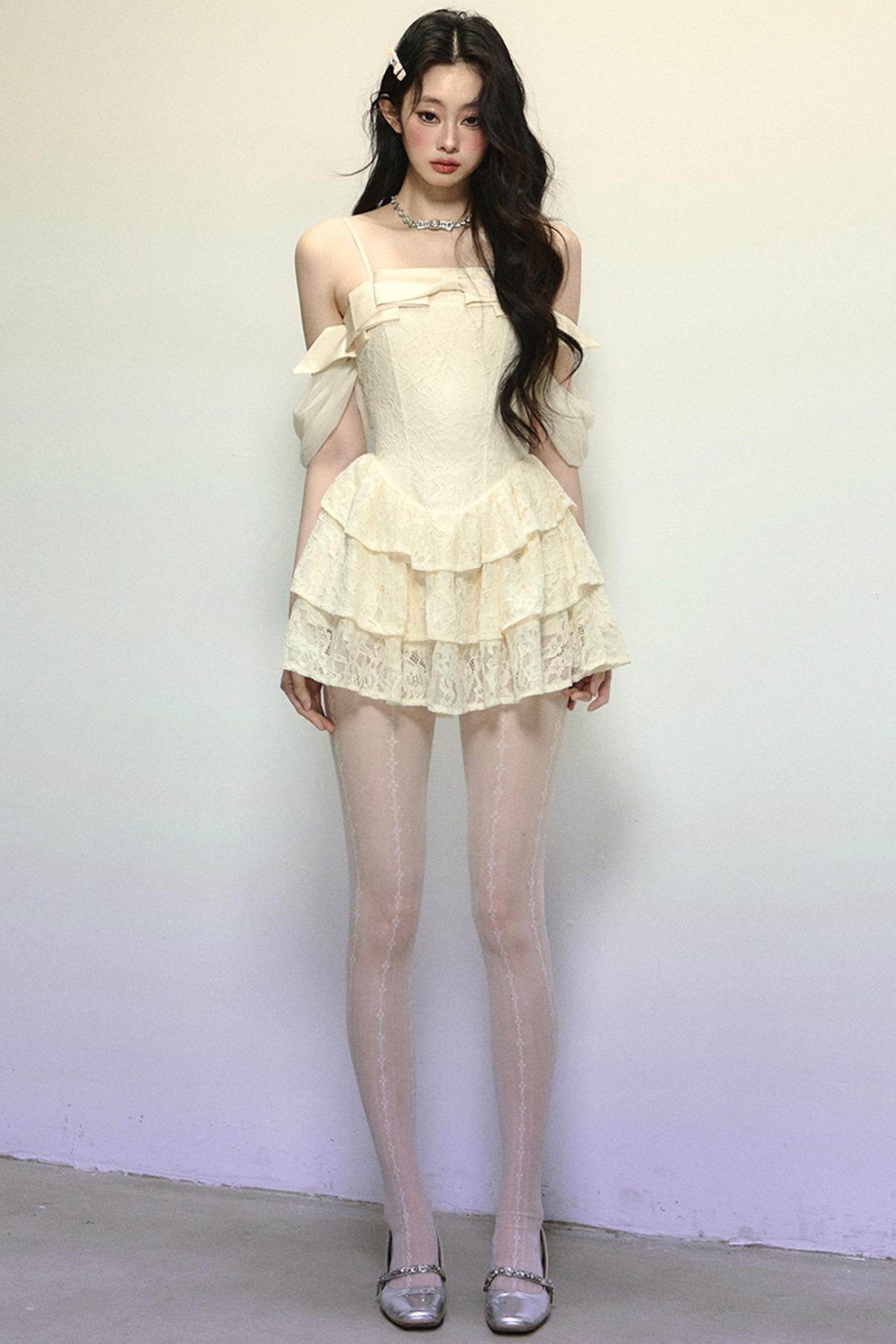 One-Shoulder French Lace Slip Dress - My Store