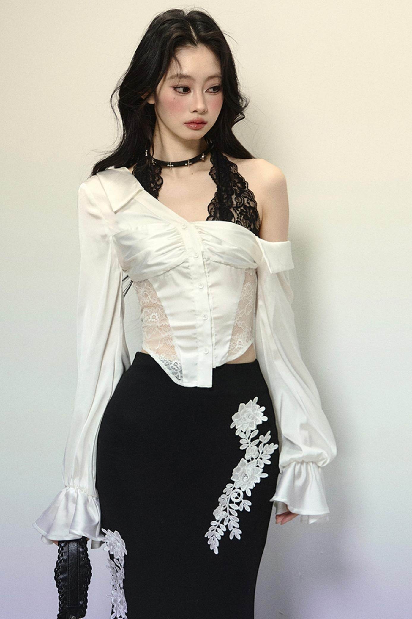 Asymmetrical Shoulder Top & Fishtail Skirt Set-Up - My Store