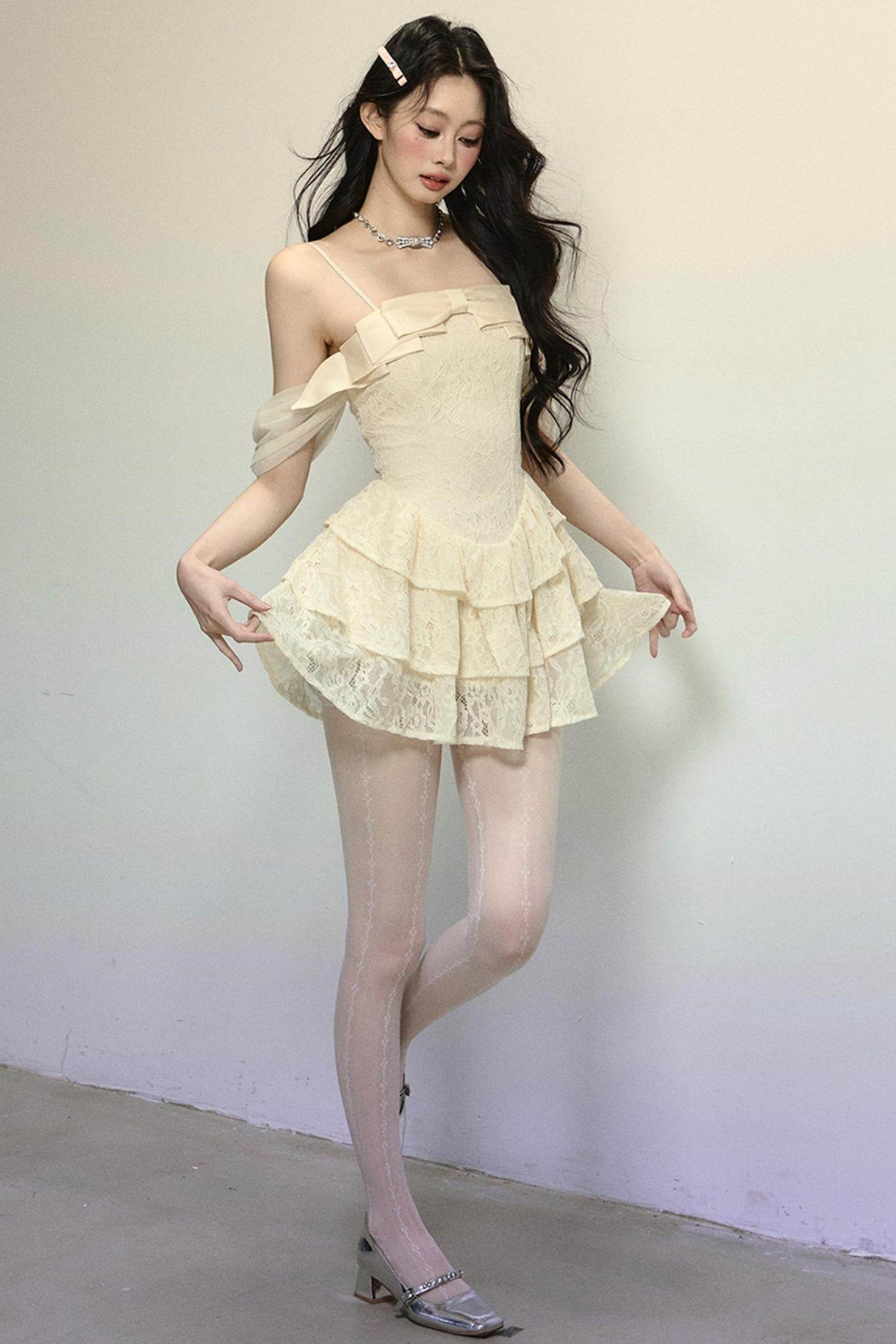 One-Shoulder French Lace Slip Dress - My Store